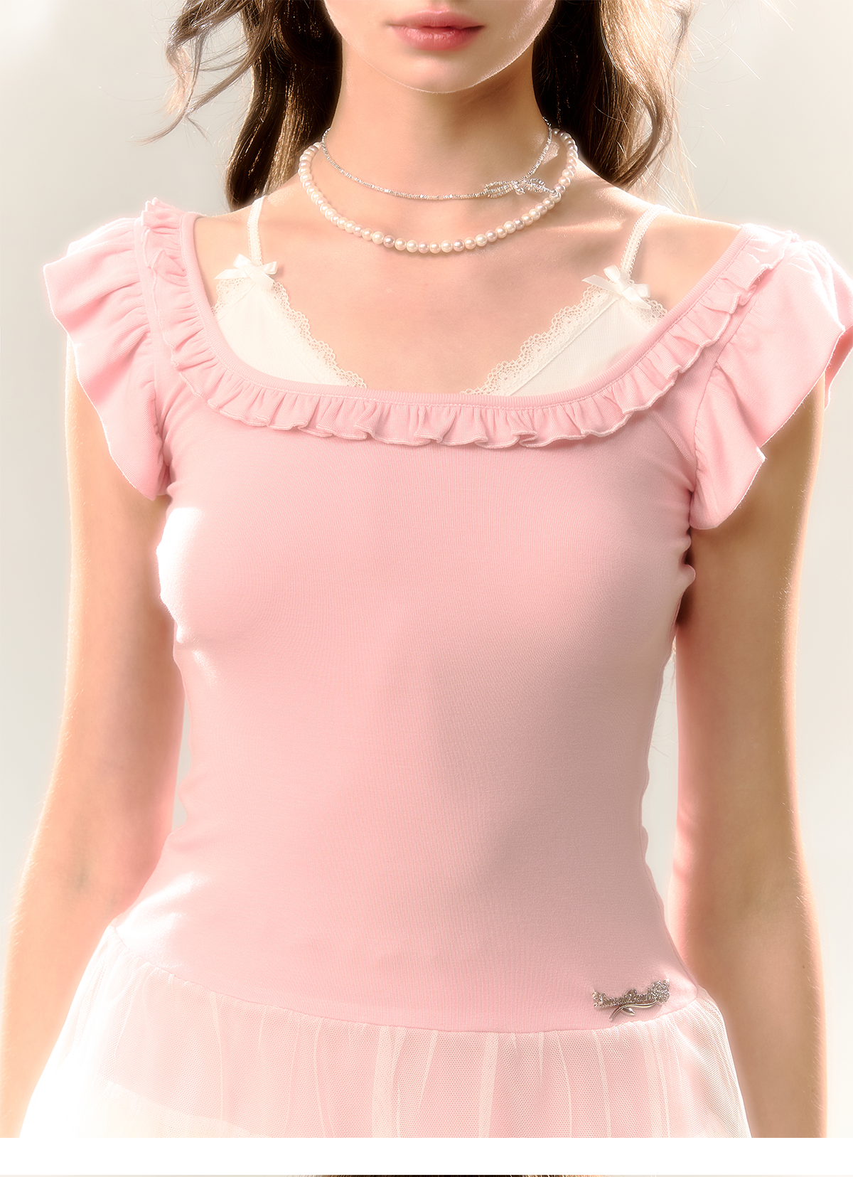 Blue & Pink Lace Trim T-shirt - CHINASQUAD