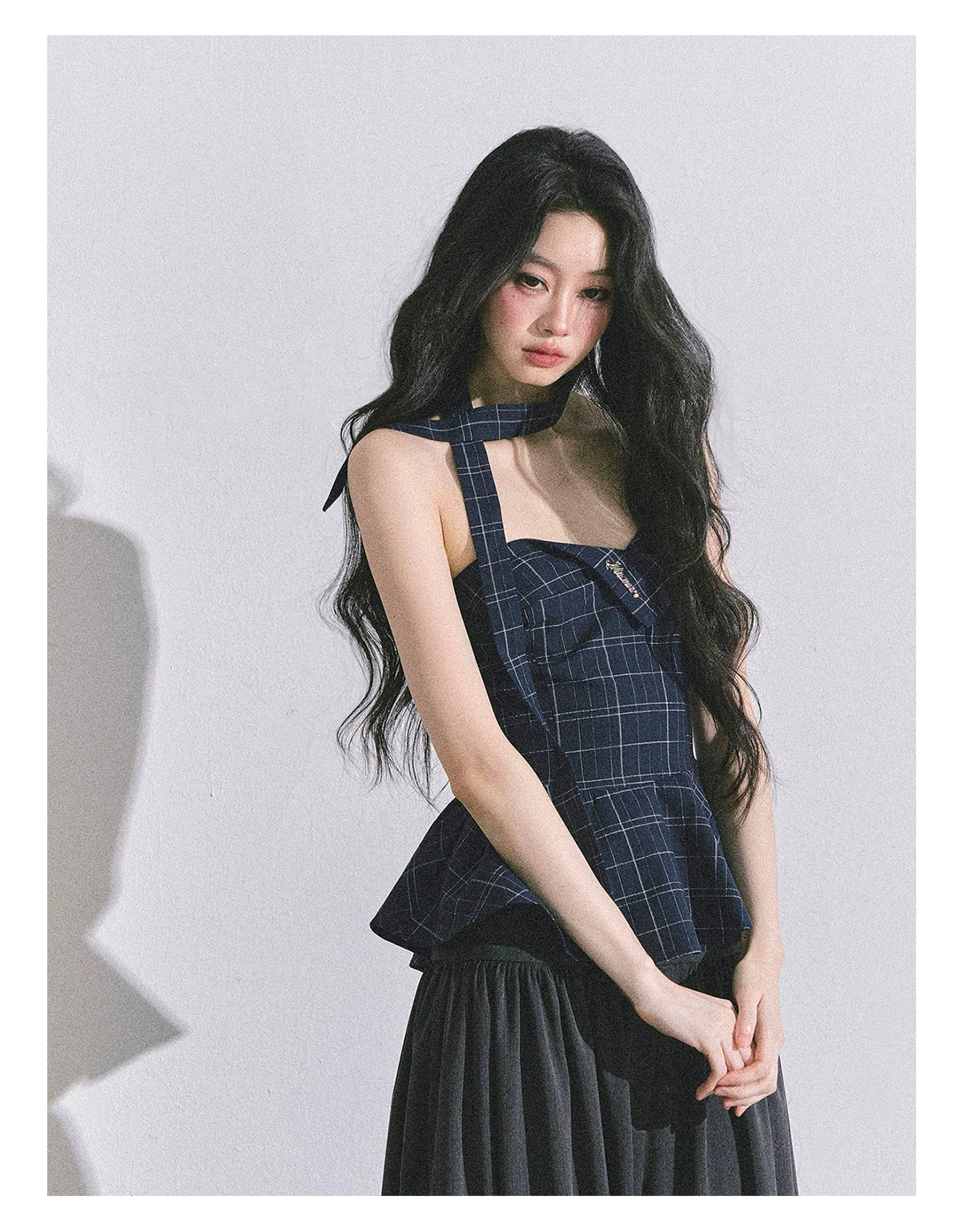 “Blue Rhythm” Plaid Corset Peplum Tube Top