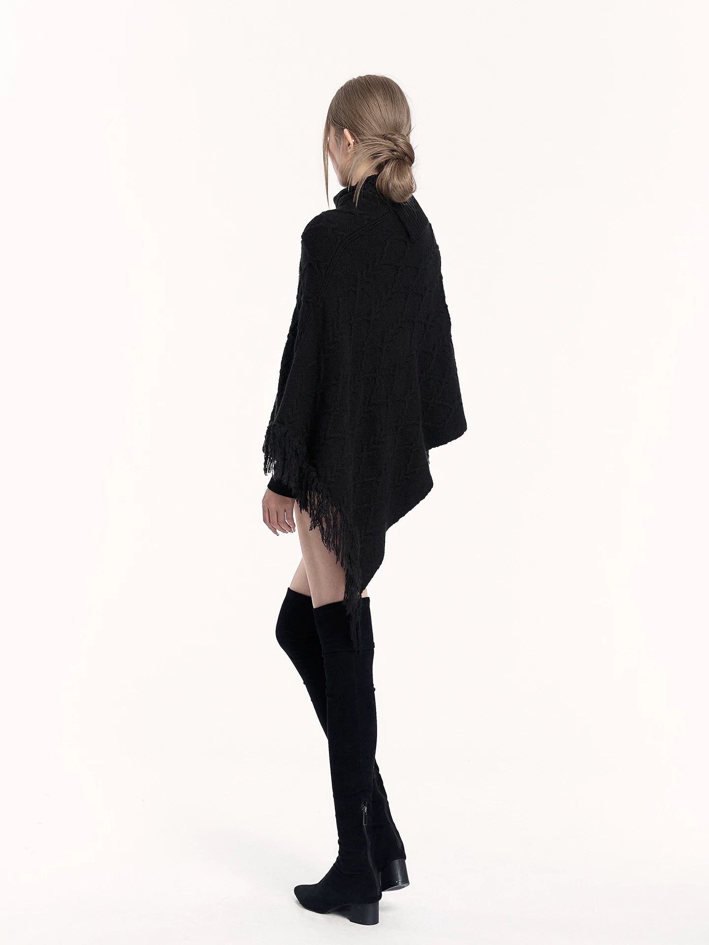Asymmetric Knit Cape Turtleneck Sweater