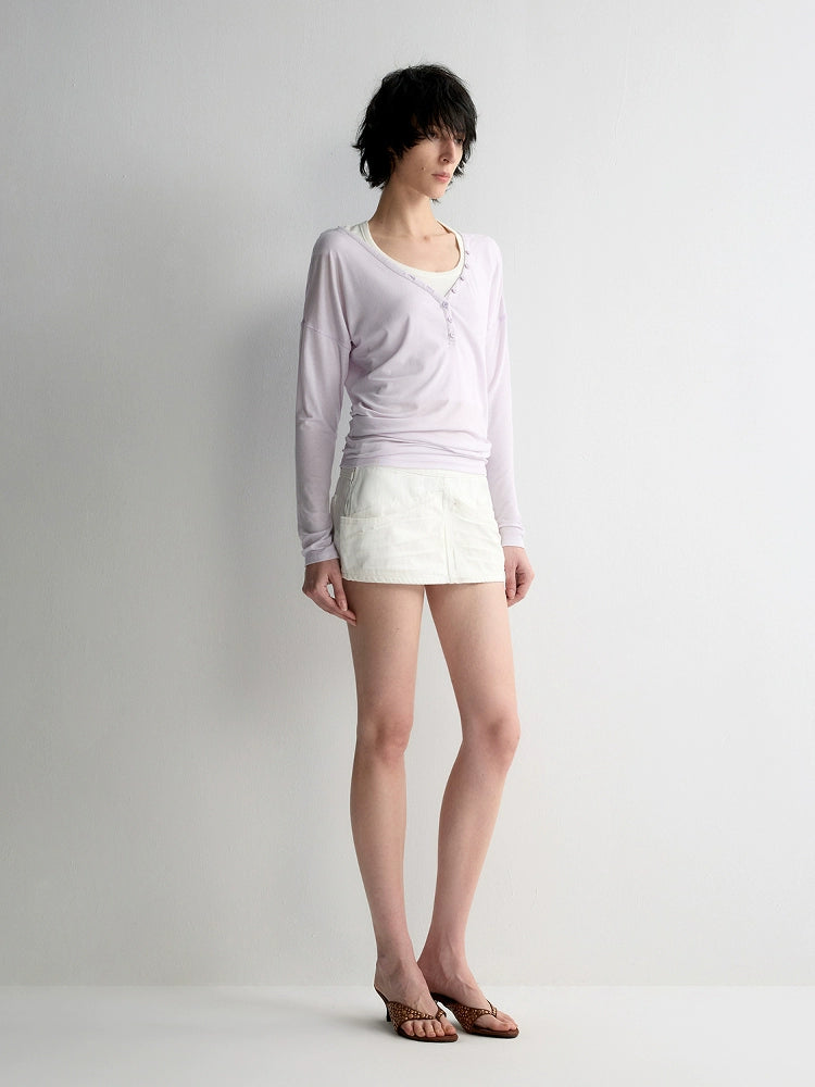 Tencel Linen V-neck Long Sleeve T-shirt - CHINASQUAD