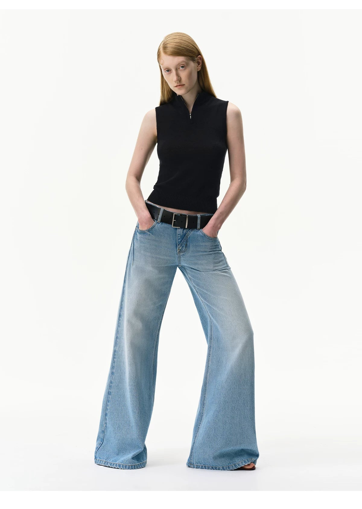 Linen-Blend Mock Neck Knit Tank