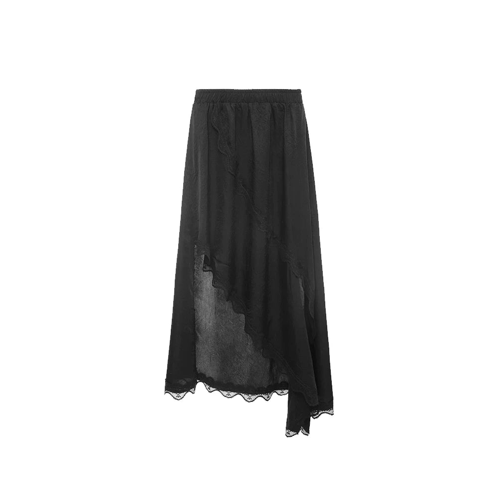 Irregular Hem Acetate Lace Maxi Skirt