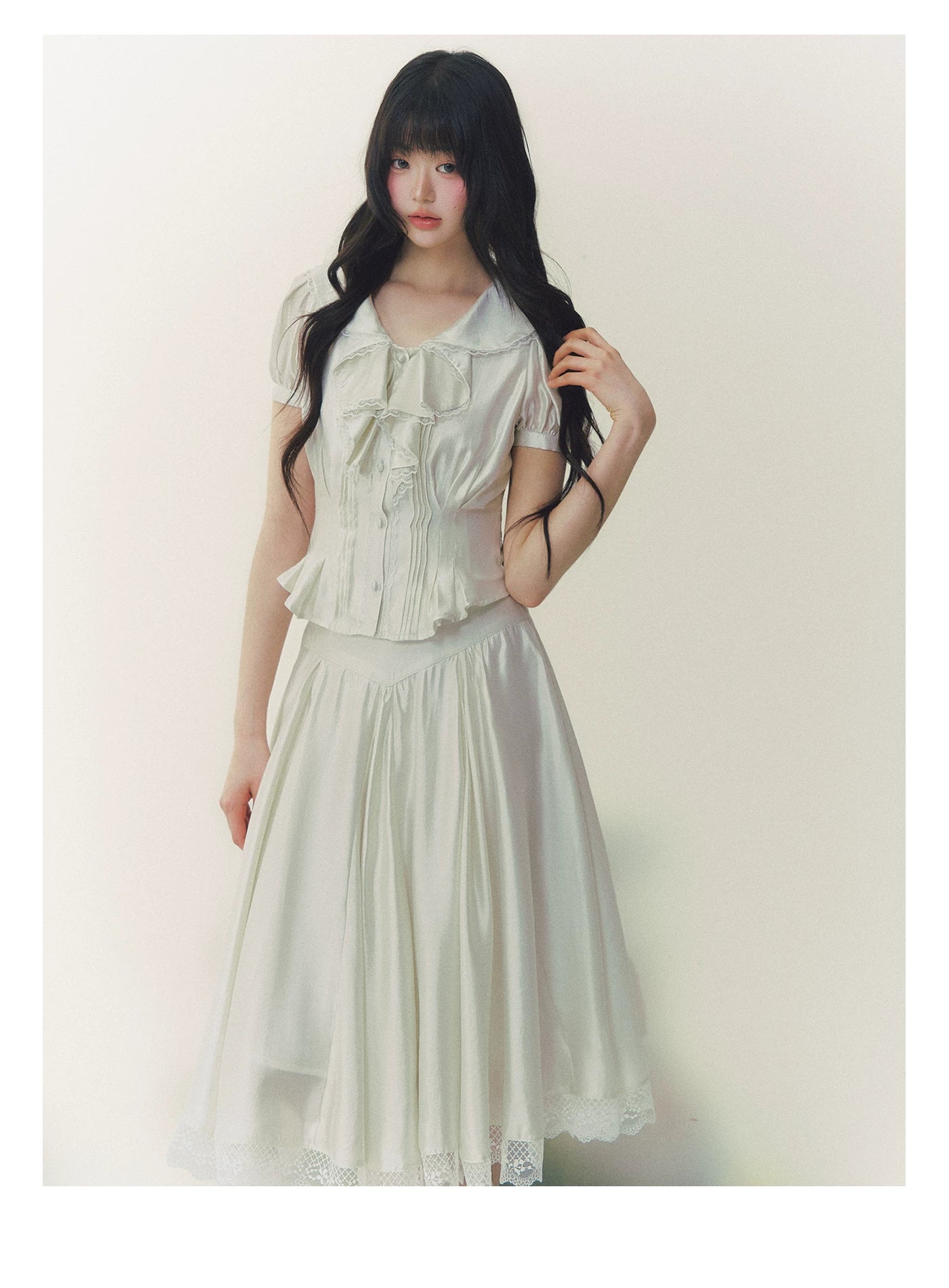 White Tulip Shirt & Midi Skirt Set