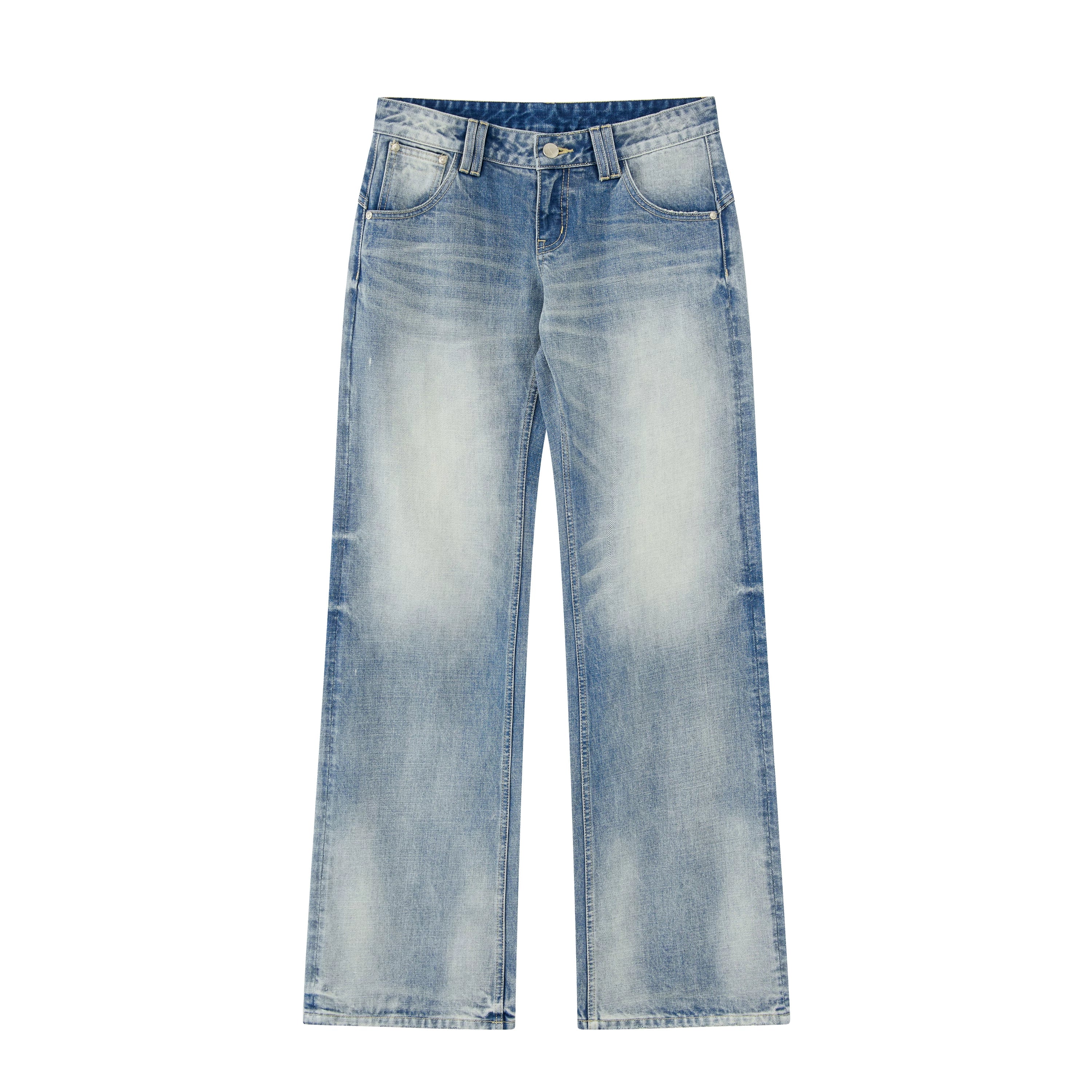 Vintage Washed Low-Rise Flared Denim Jeans