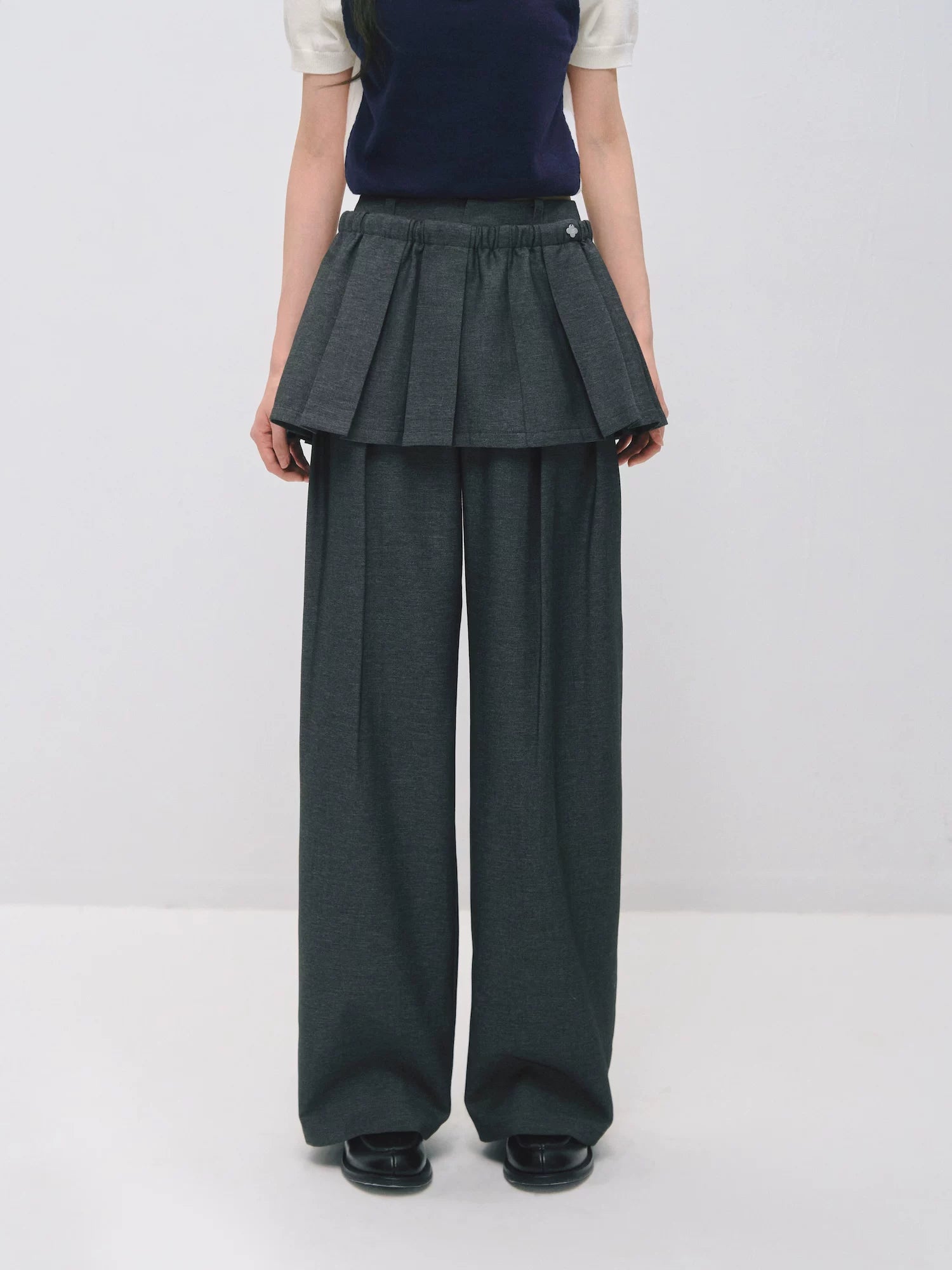 Detachable Pleated Overlay Tailored Wide-Leg Trousers