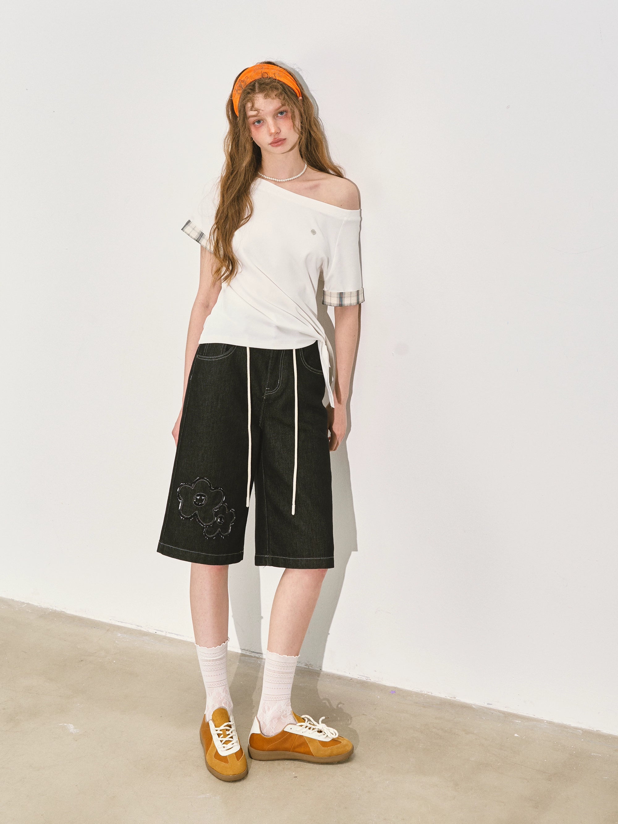 Original Color Raw-edge Floral Denim Shorts - CHINASQUAD