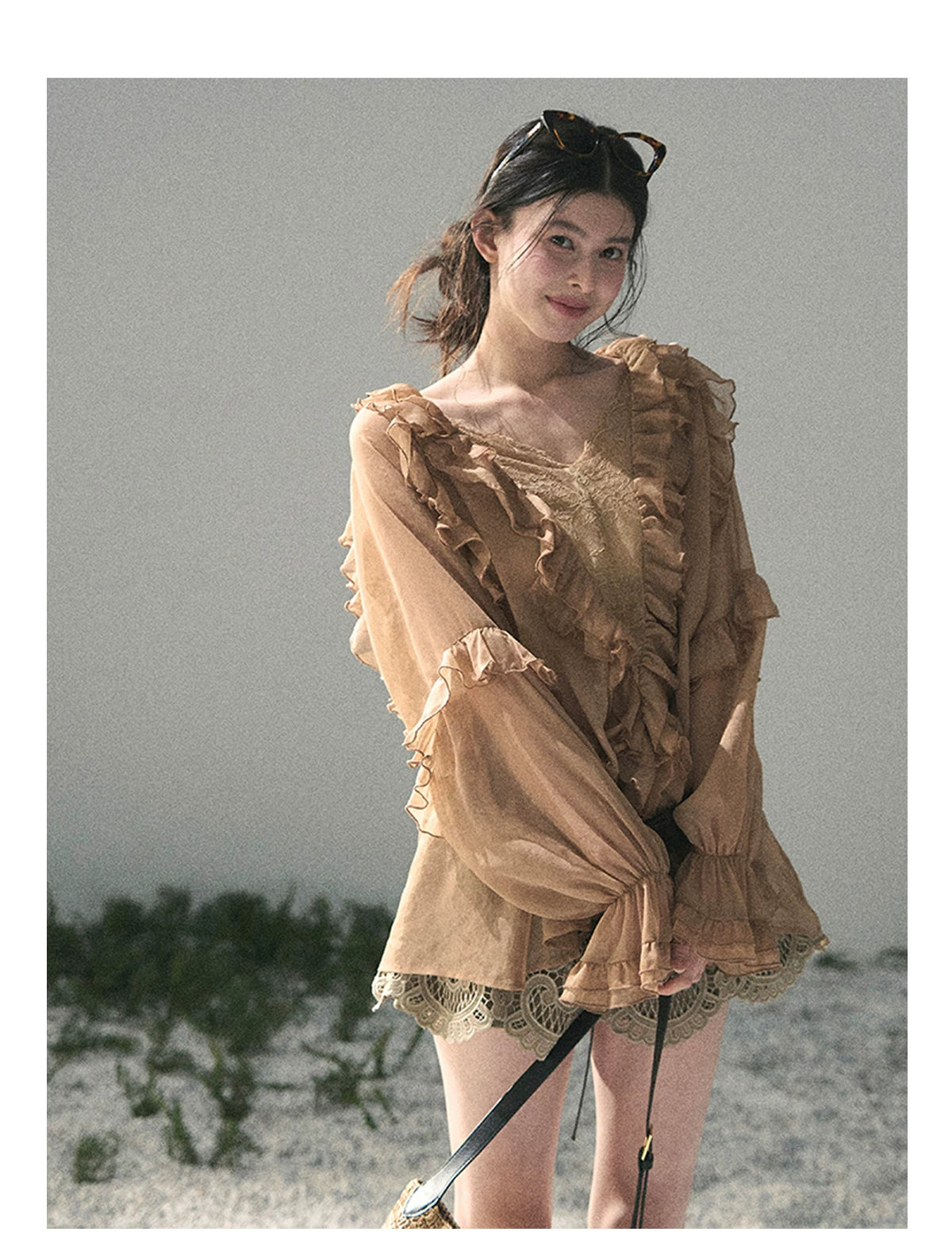French Ruffle Lace Chiffon Blouse