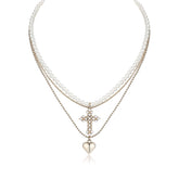 Heart Pearl Cross Necklace Set - CHINASQUAD