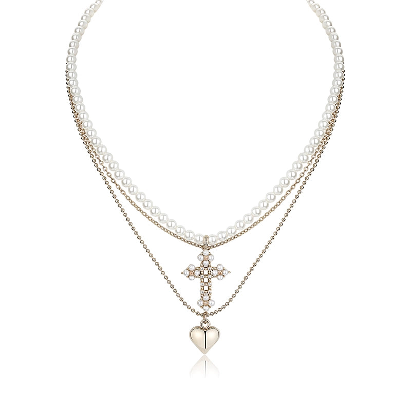 Heart Pearl Cross Necklace Set - CHINASQUAD