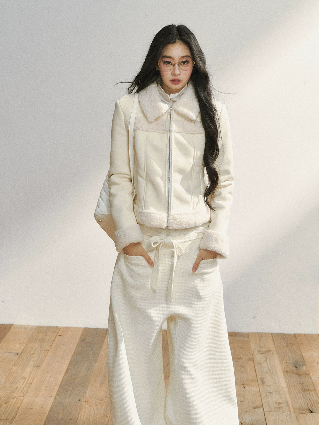 Two-Tone Shearling Cropped Jacket