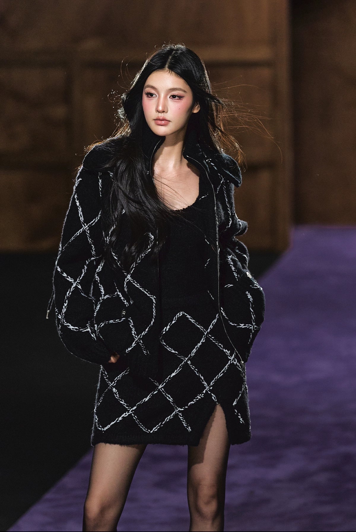 Wool-Blend Textured Hooded Cardigan & Dress Set