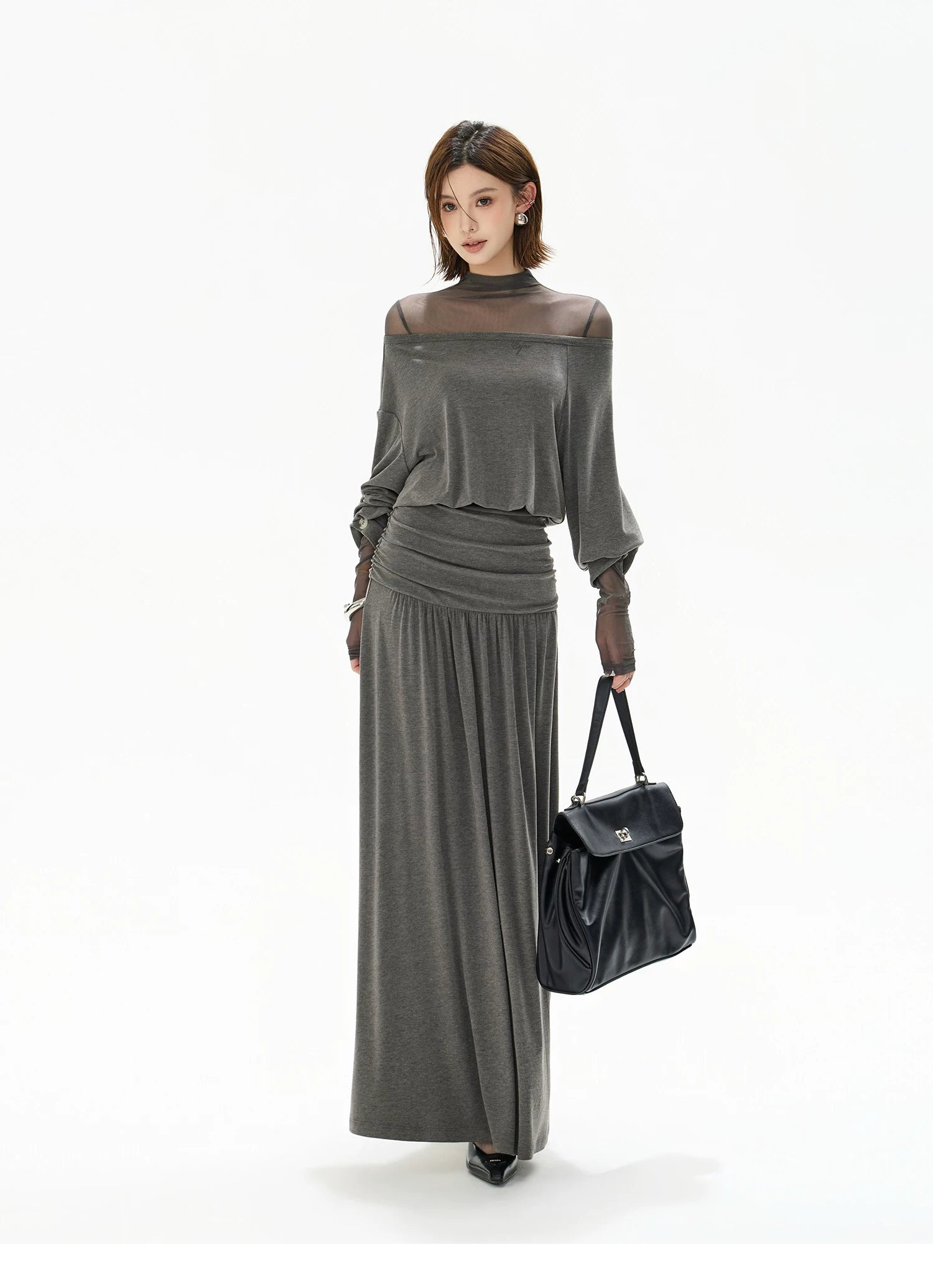 Two-Piece Off-Shoulder Knit Maxi Dress