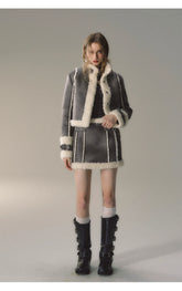 Grey Short Plush Shearling Jacket & Skirt Set - CHINASQUAD