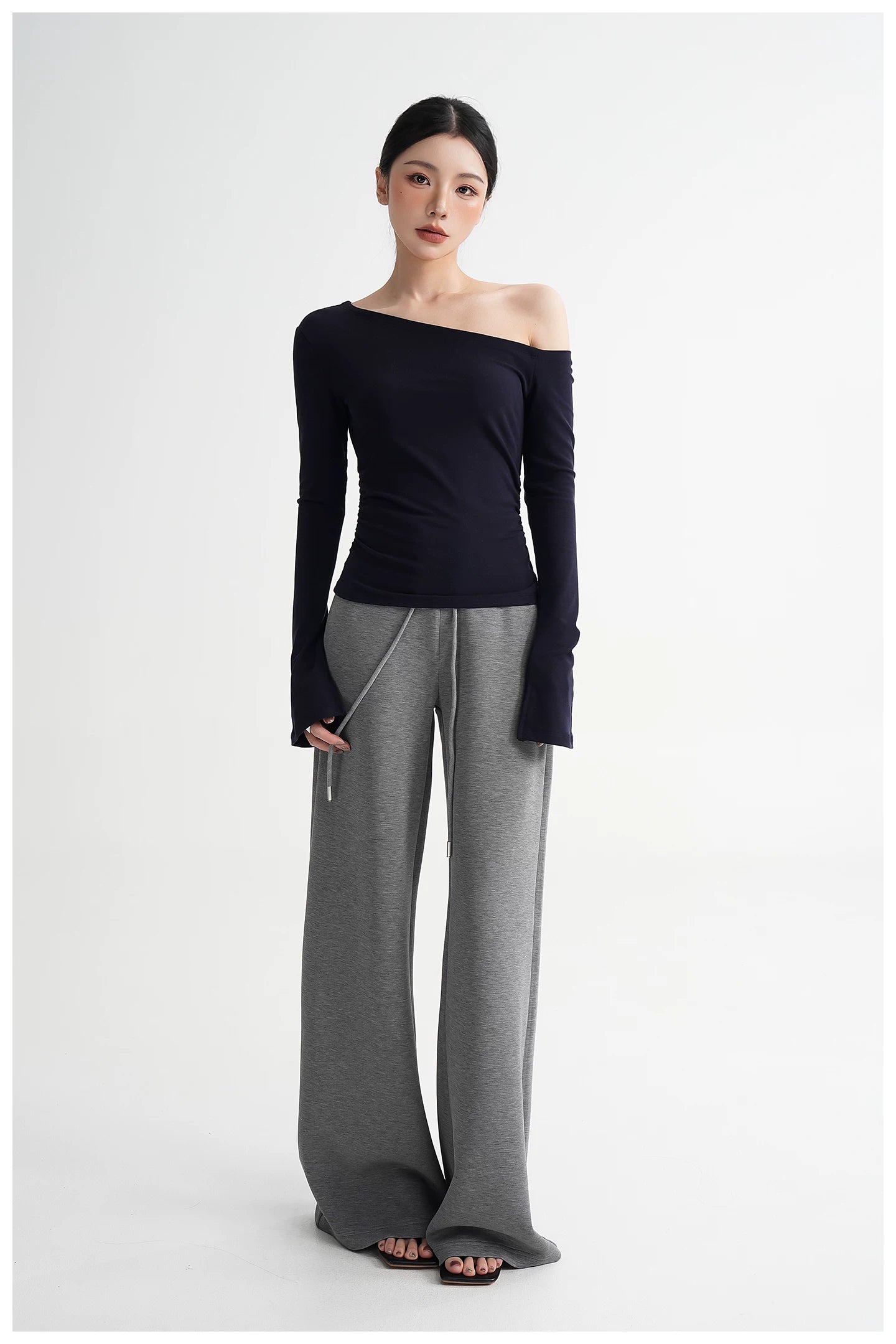 One-Shoulder Lyocell Flared Sleeve Fitted T-Shirt