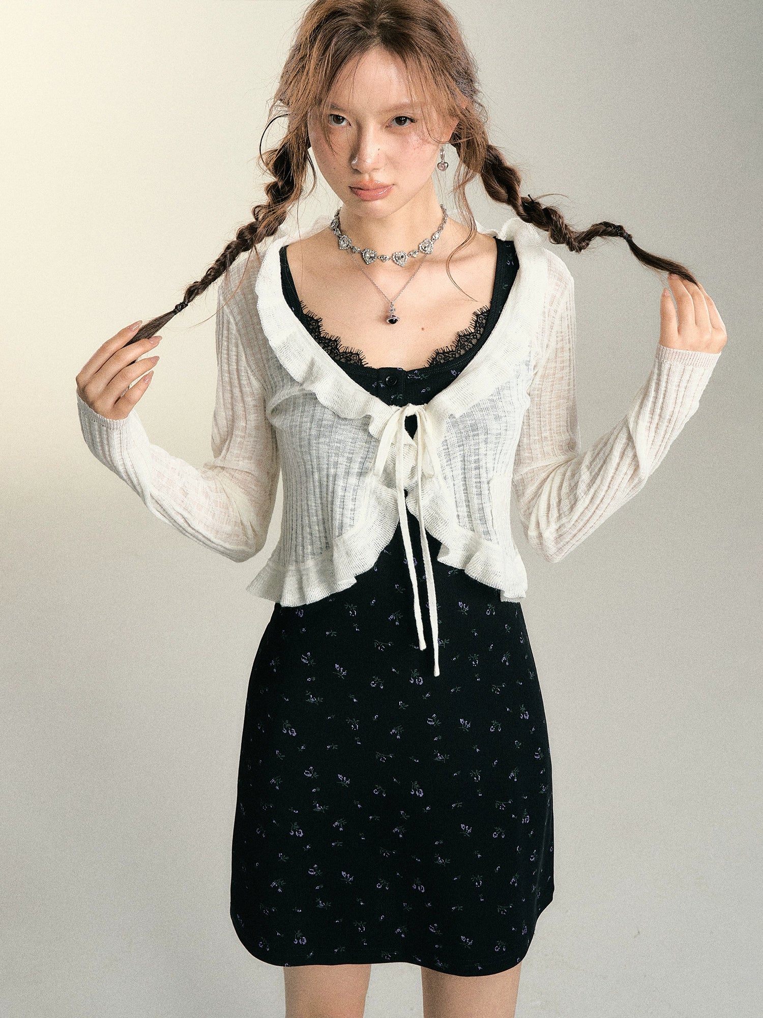 White Ruffle Edge Tie-front Cardigan - CHINASQUAD