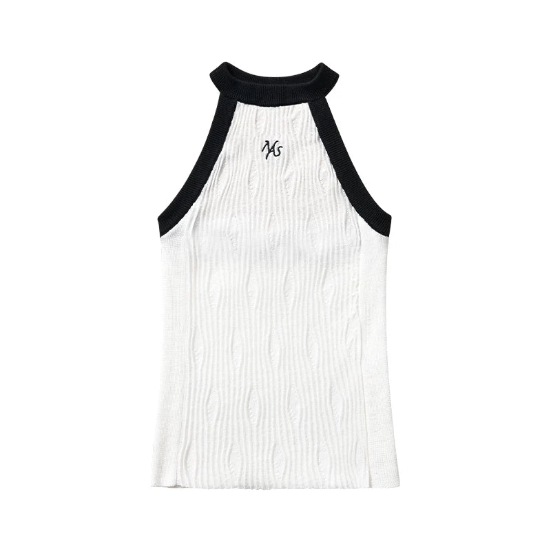 Asymmetric Ribbed Halter Knit Top