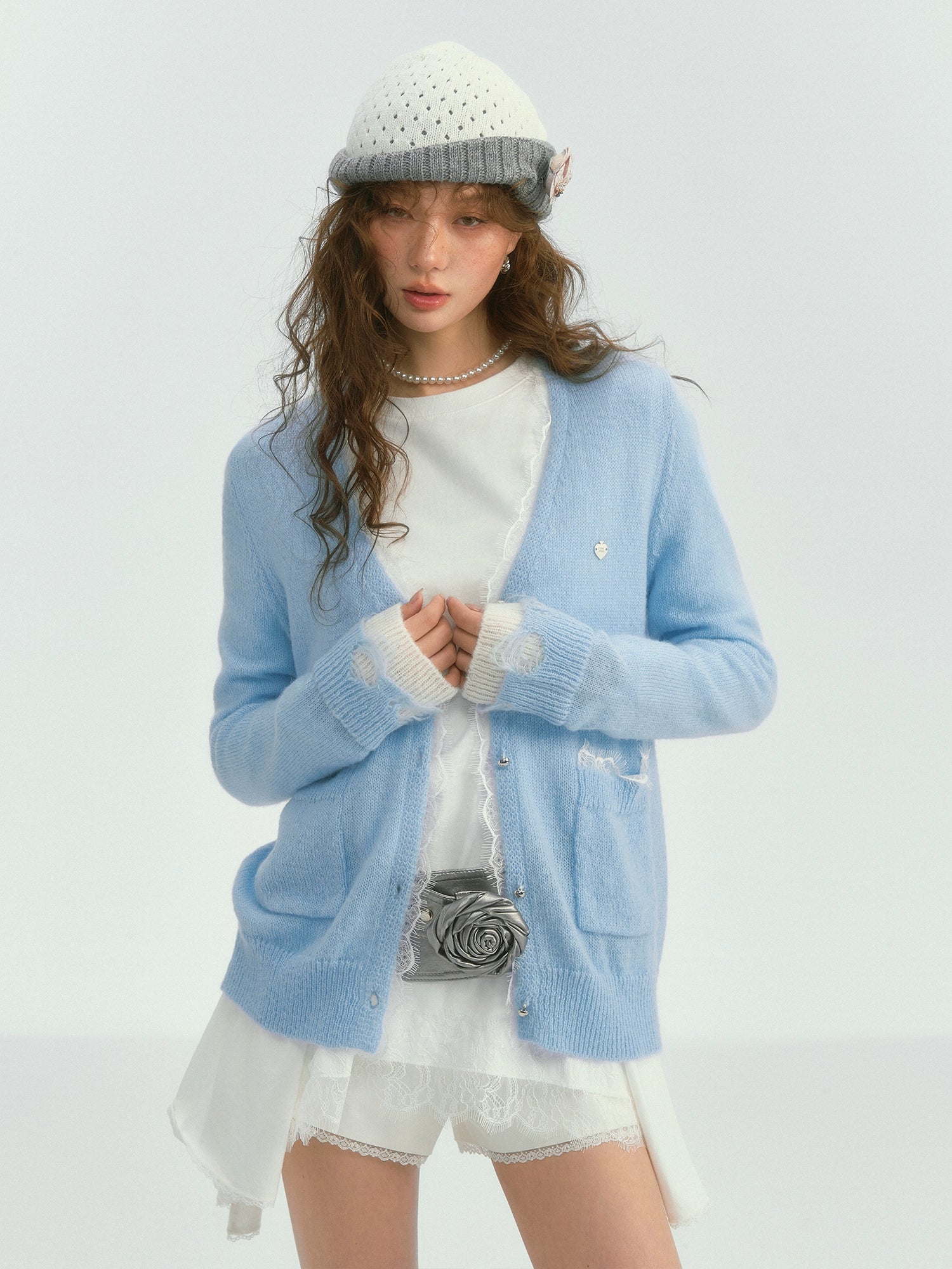 Color-Blocked Lace Trim Cardigan - CHINASQUAD