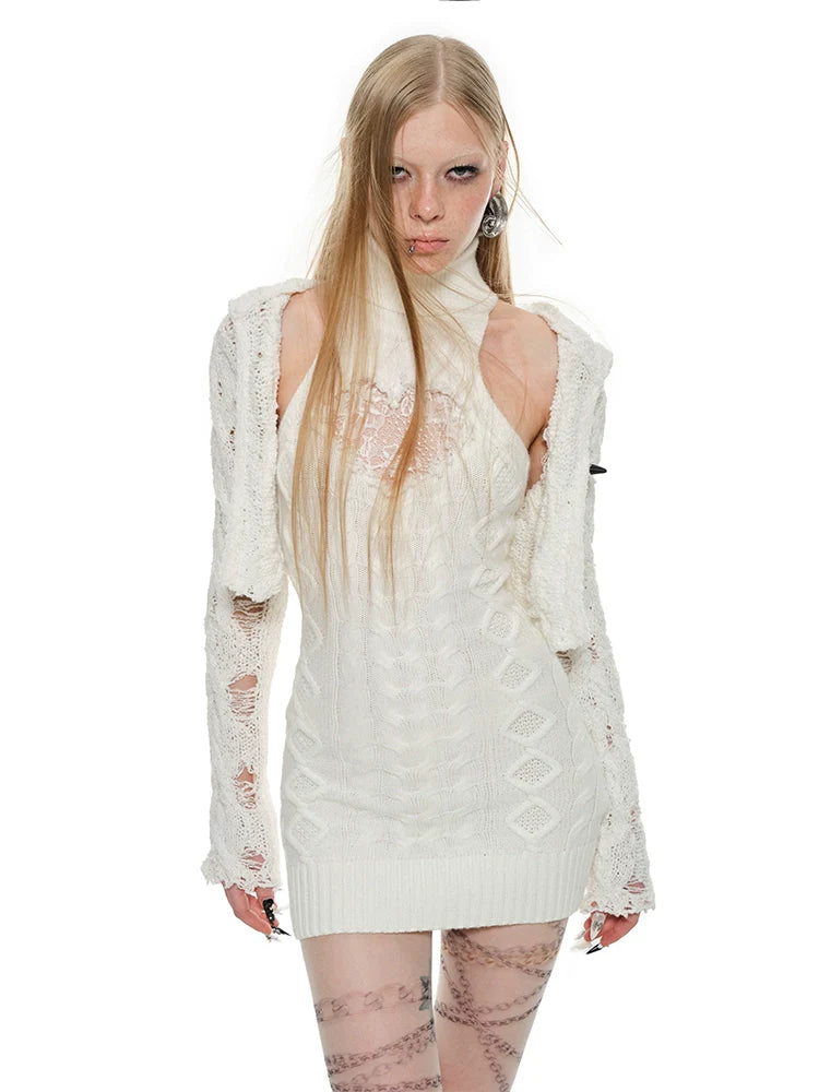 Cable Knit High-neck Dress - CHINASQUAD