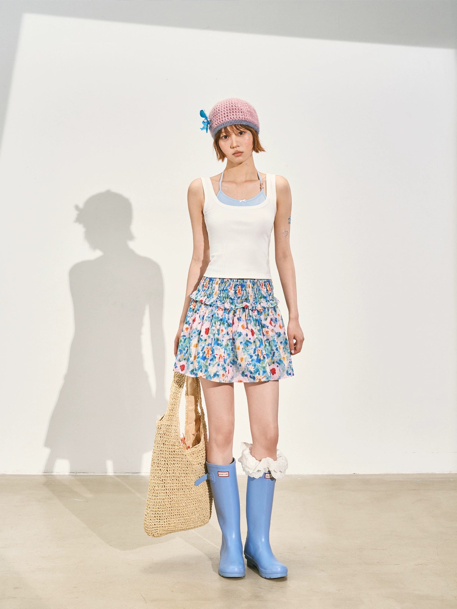 Floral Waist-cinching Slim-fit Midi A-line Skirt - CHINASQUAD