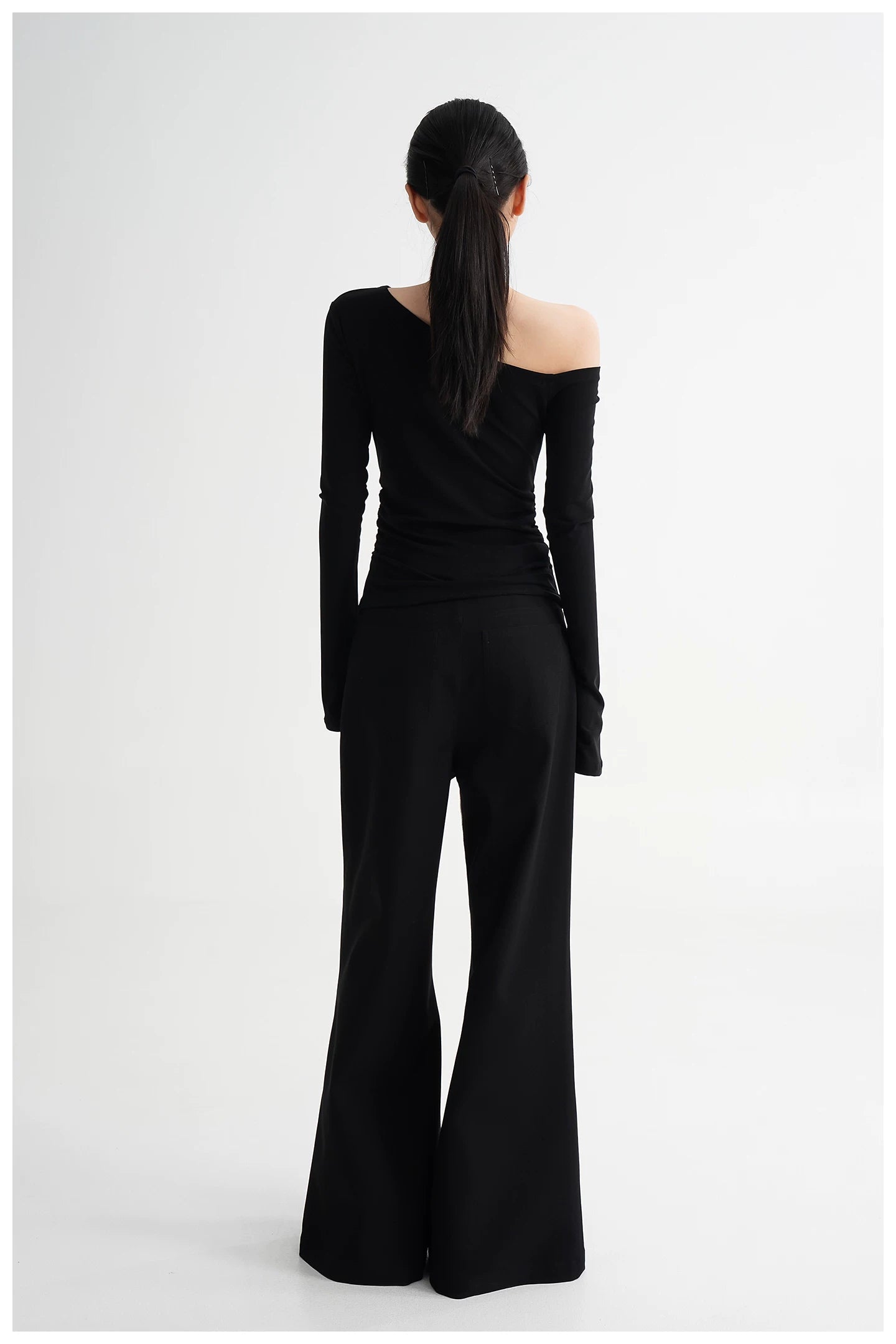 One-Shoulder Lyocell Flared Sleeve Fitted T-Shirt