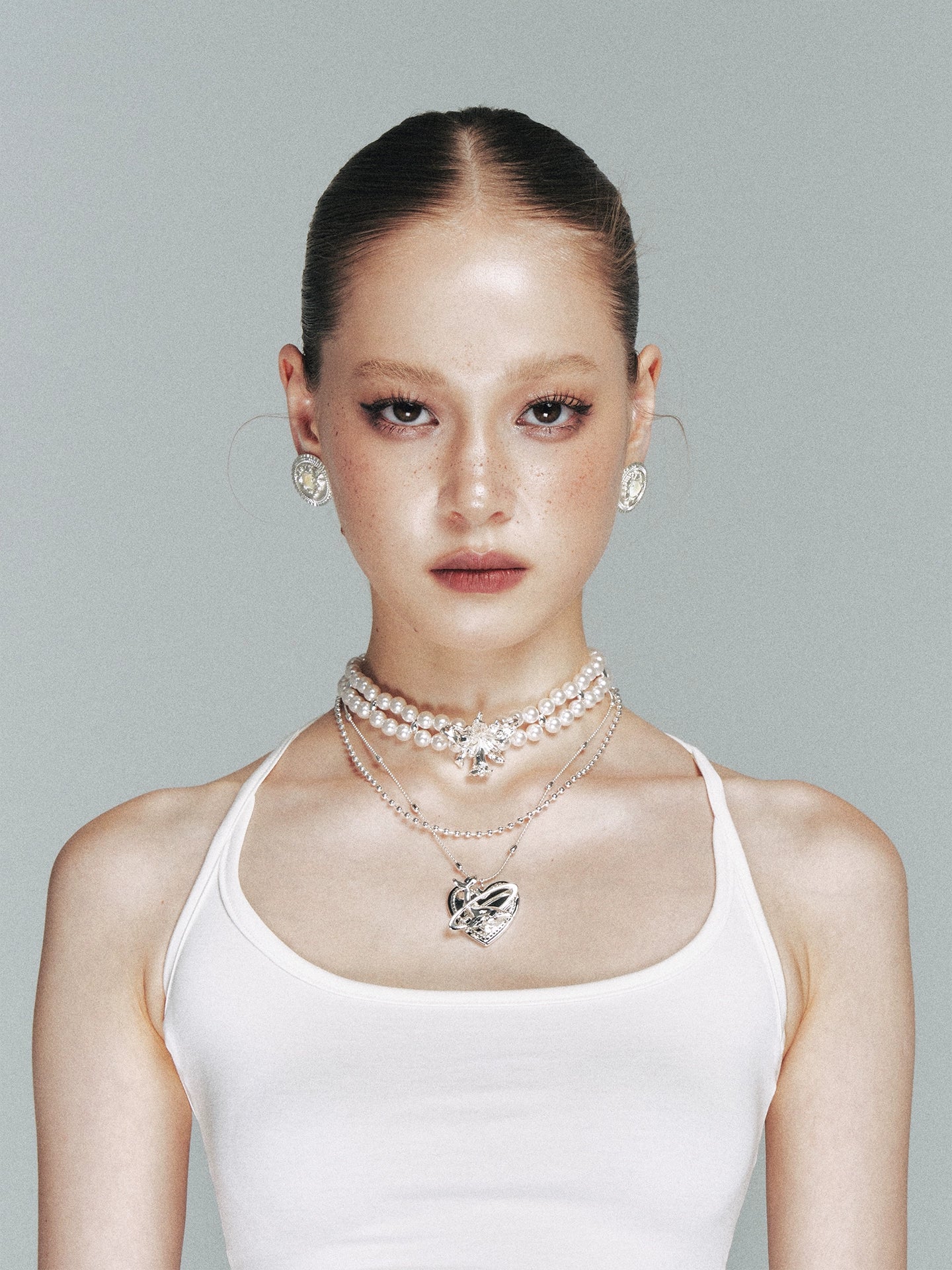 Silver Double-Layer Whale Heart Pendant Necklace