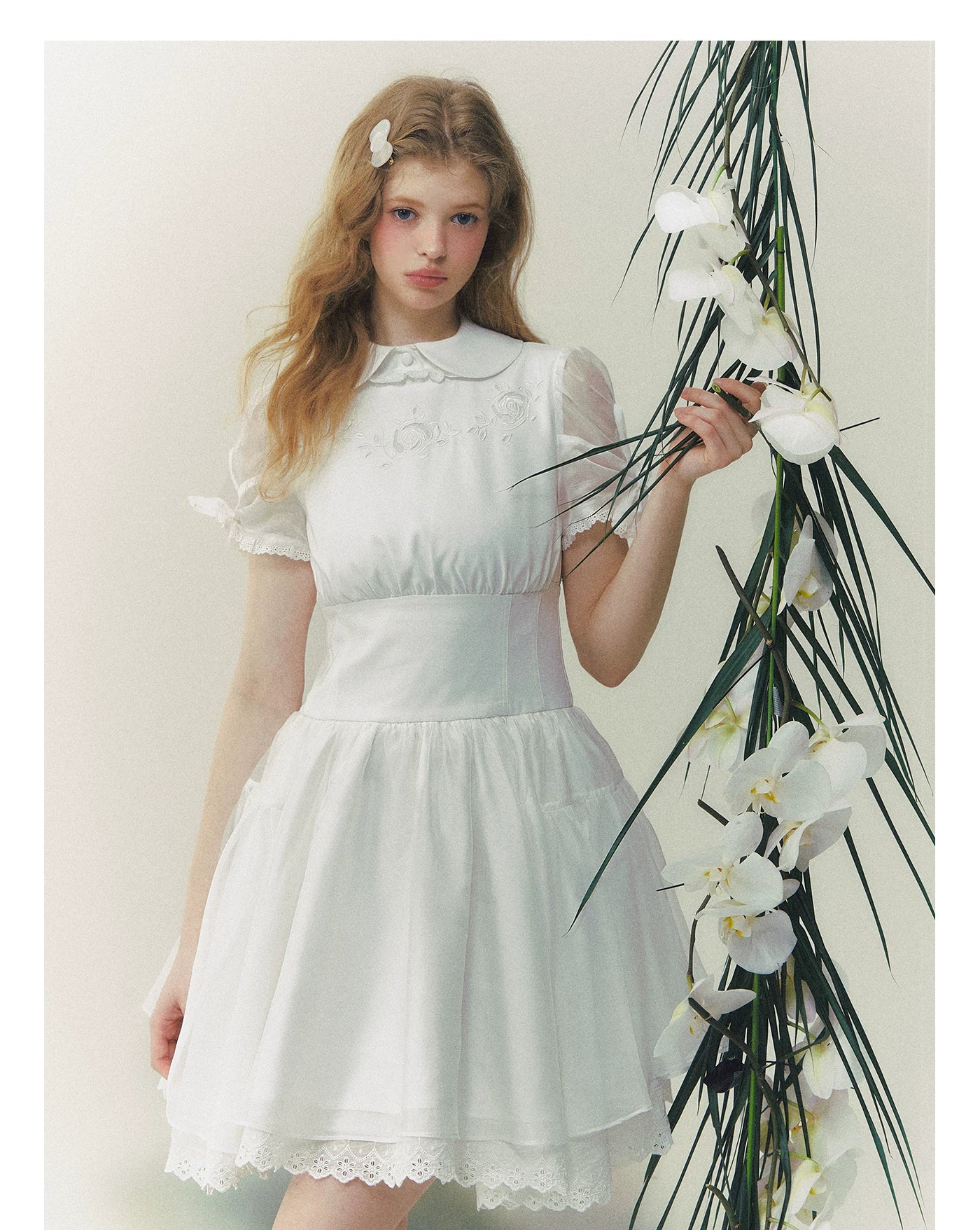 White Rose Embroidered Princess Dress
