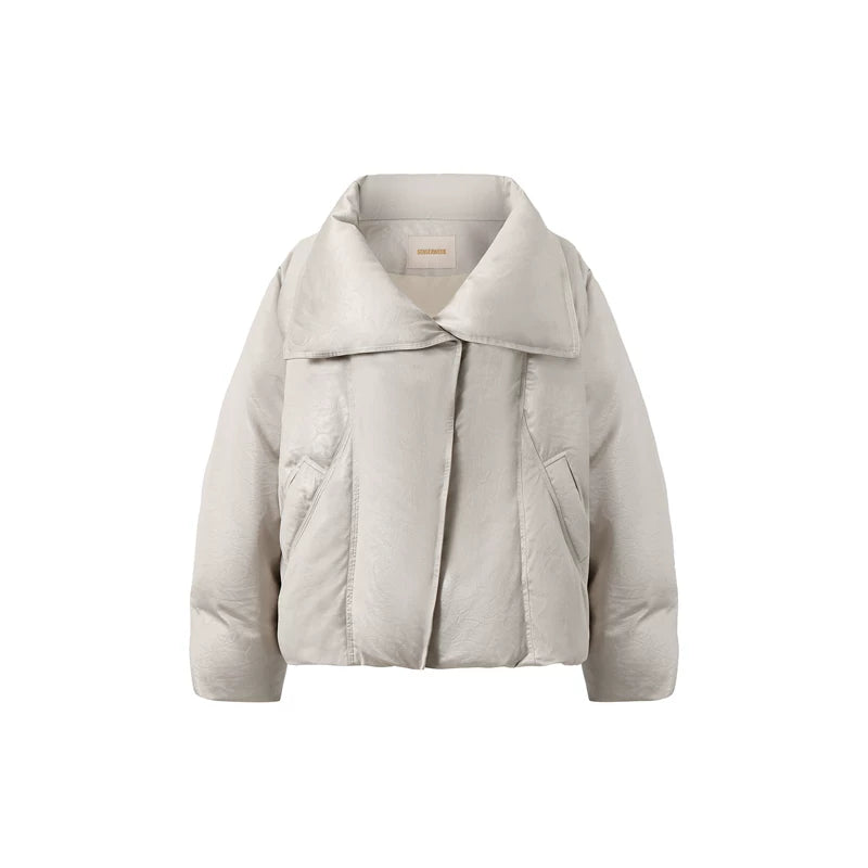 Oversized Leather-Texture Down Jacket