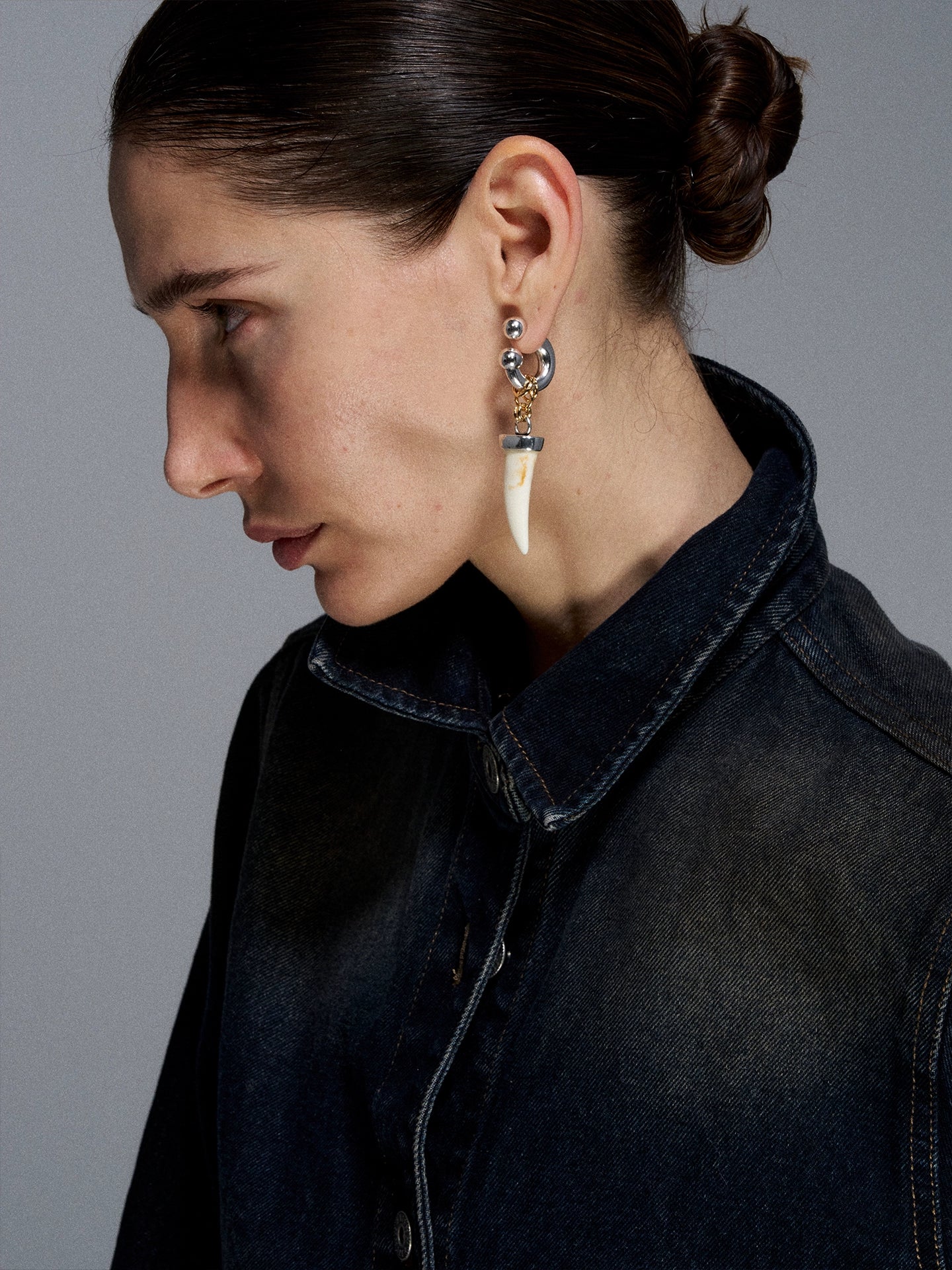 Silver Reconstructed Vintage Fang Bone Hoop Earrings