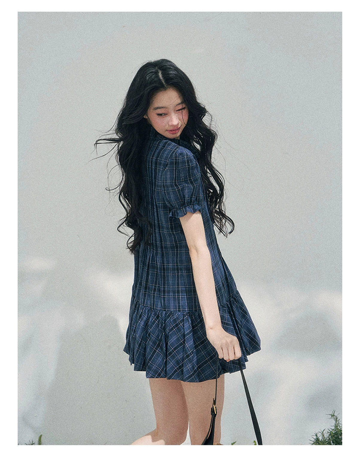 French Plaid Puff Sleeve Mini Dress