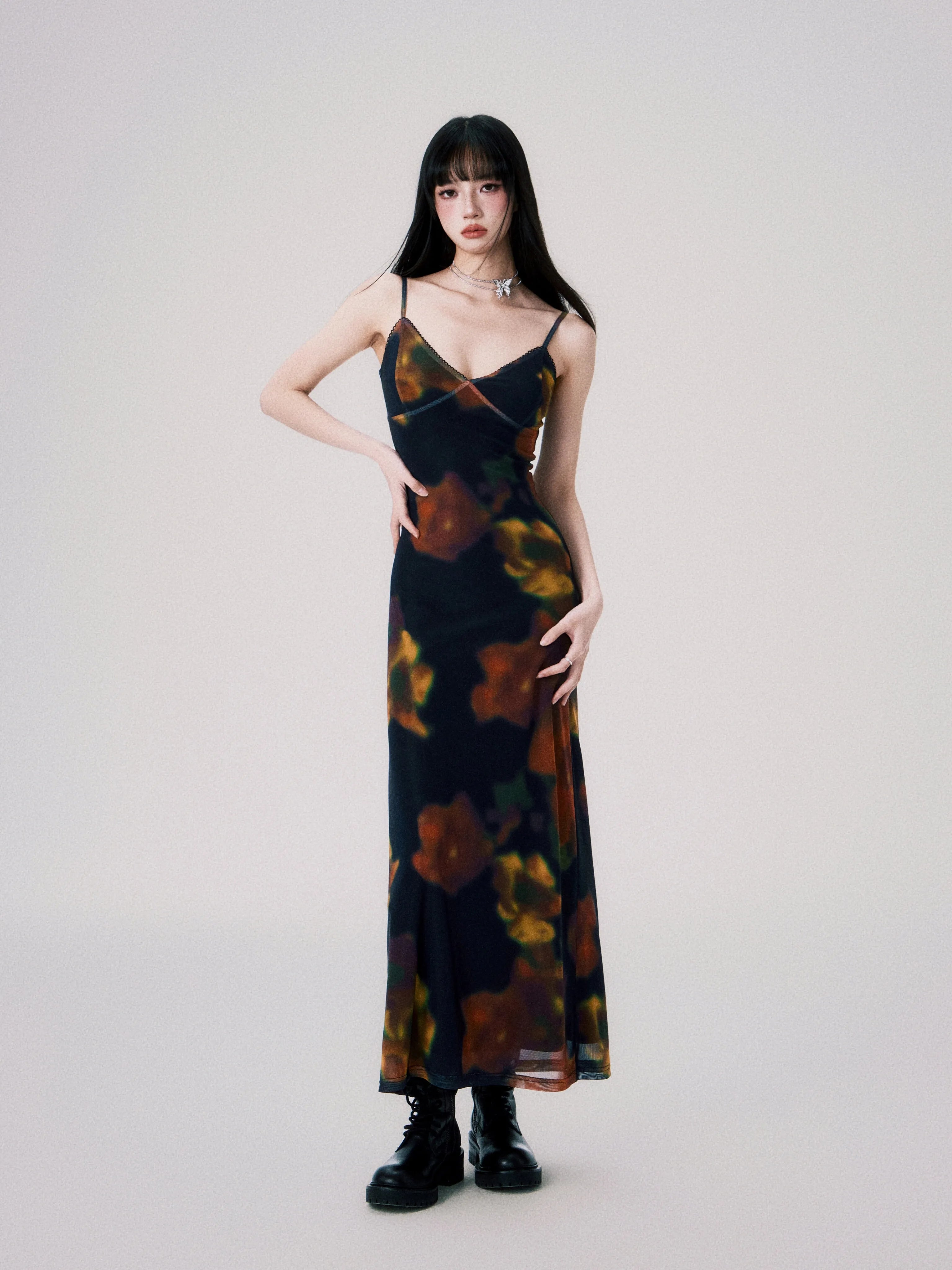 Vintage Printed Spaghetti-Strap Dress