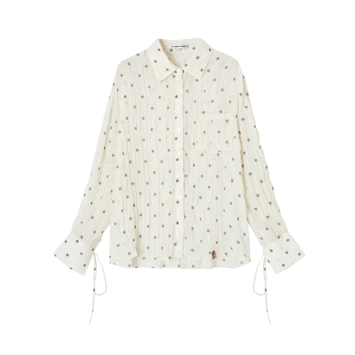 Polka Dot Textured Ruched Shirt