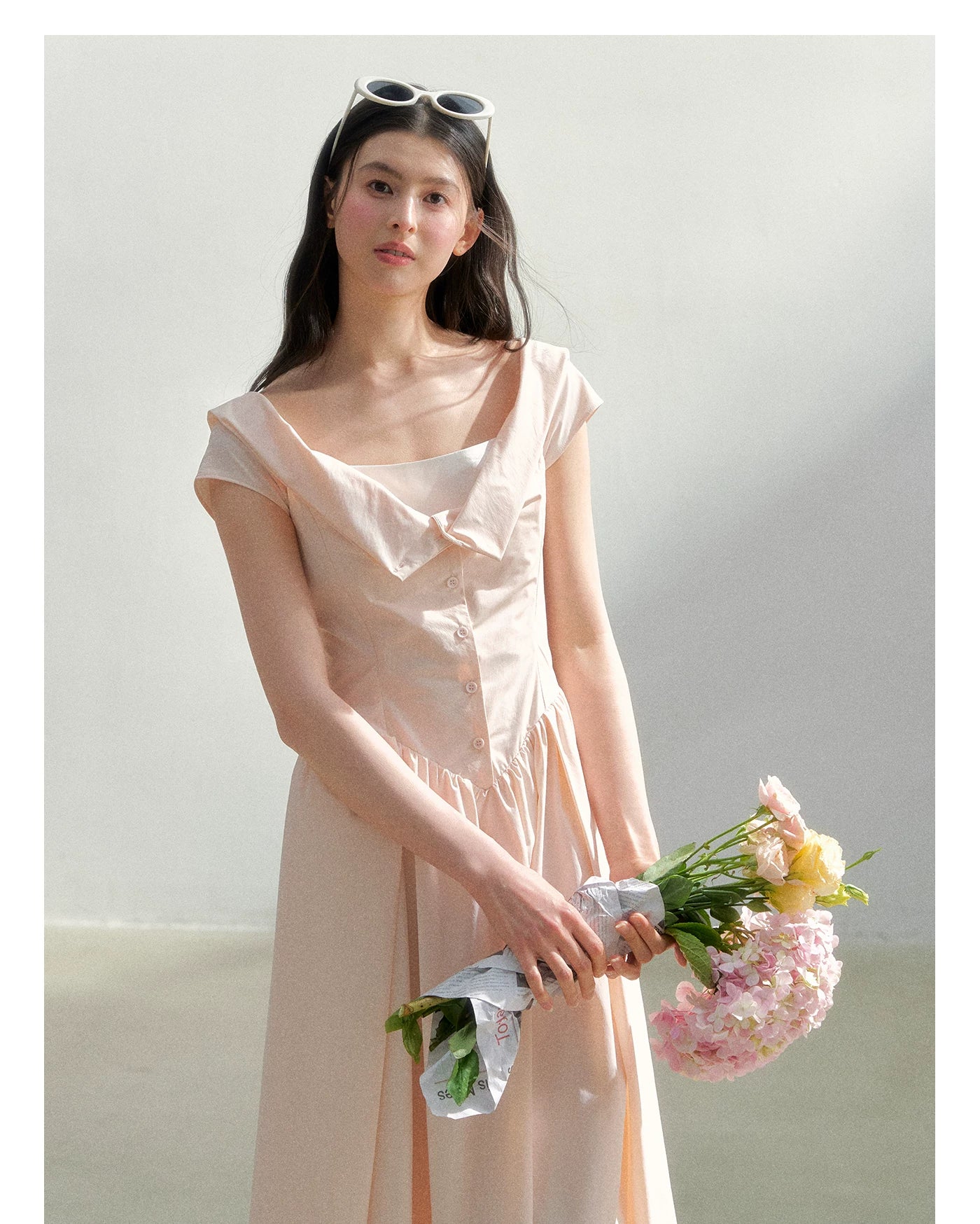 Pink Off-Shoulder Design Dress