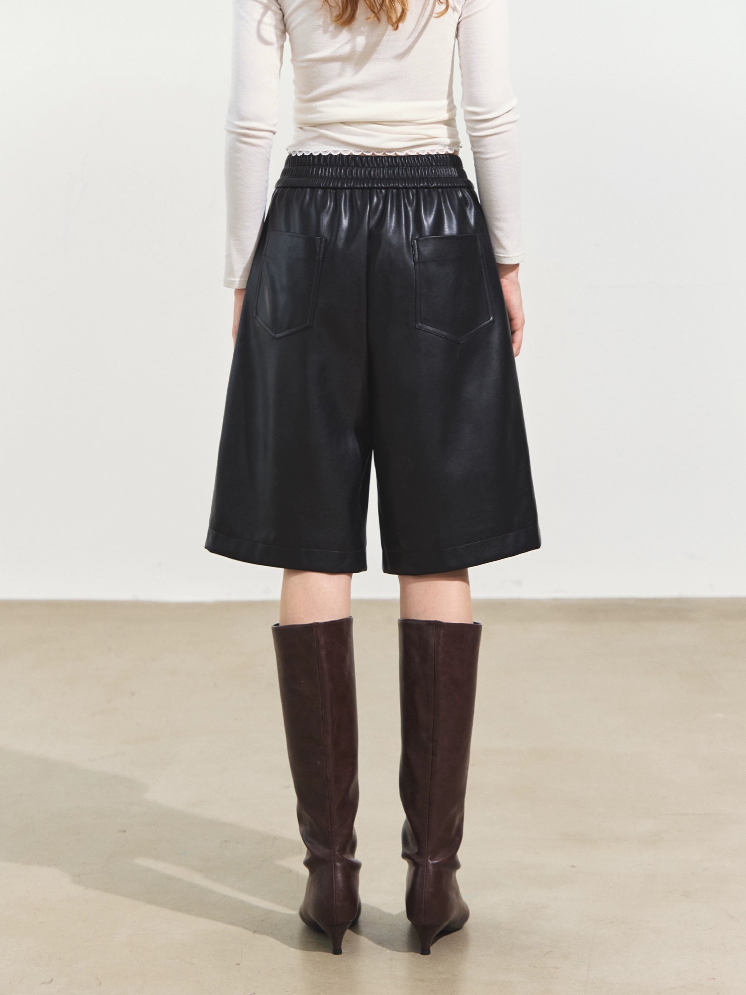 Elastic Waist Faux Leather Shorts - CHINASQUAD