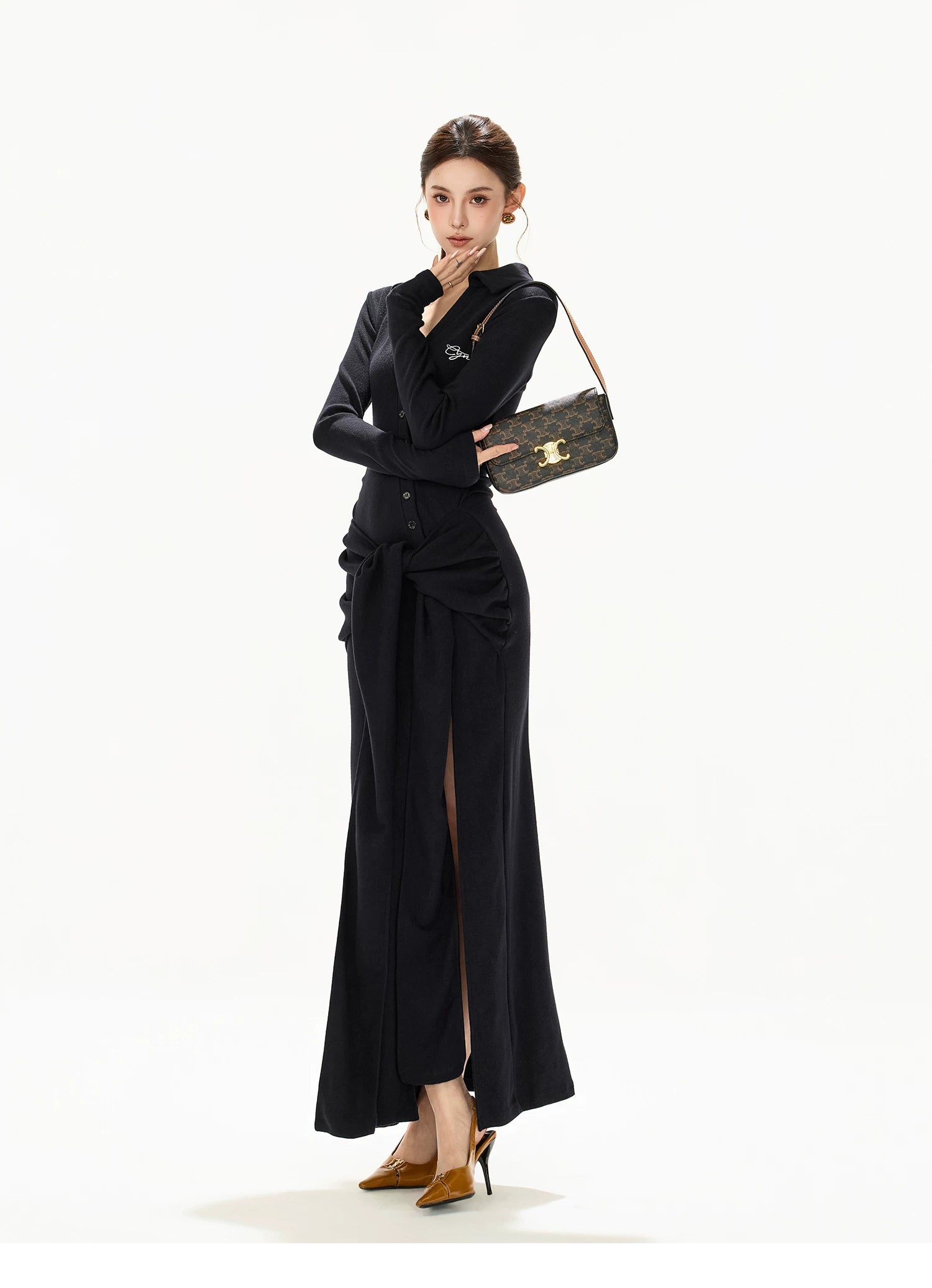 High-Slit Lace-Up Bodycon Maxi Dress