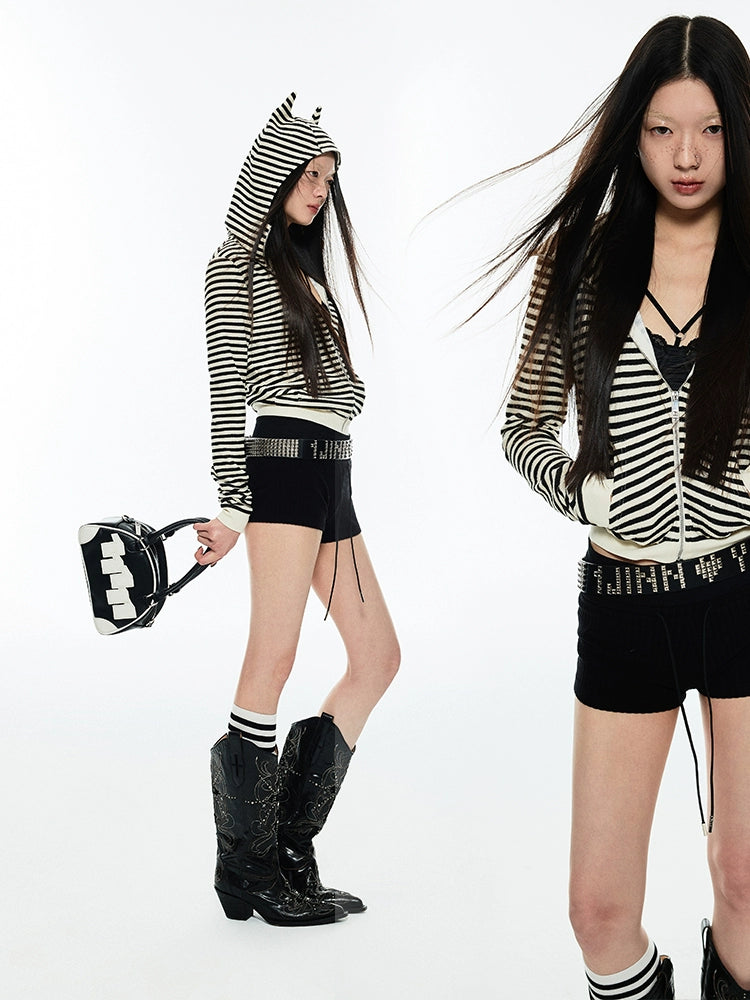 Striped Devil Horn Blouse - CHINASQUAD