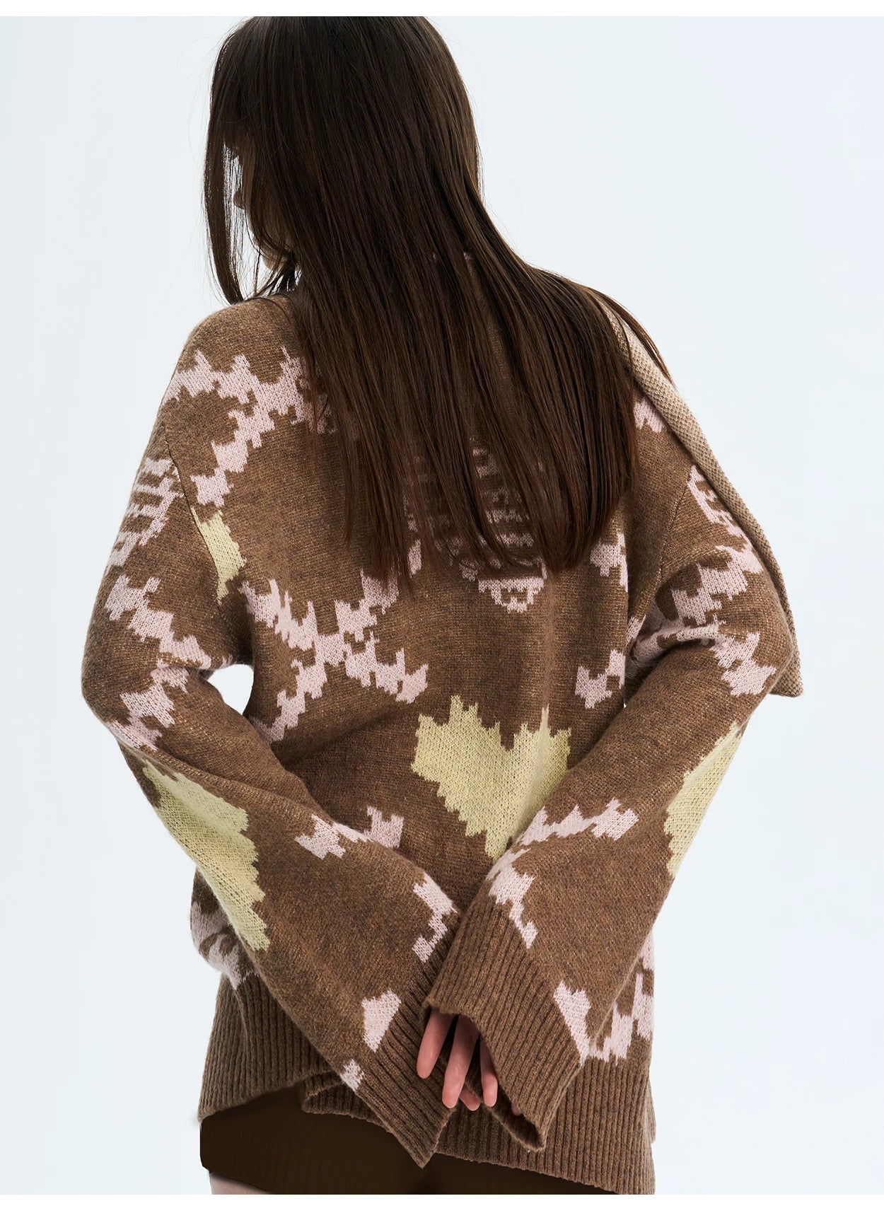 Retro Pixel Jacquard Knit Sweater & Scarf Set