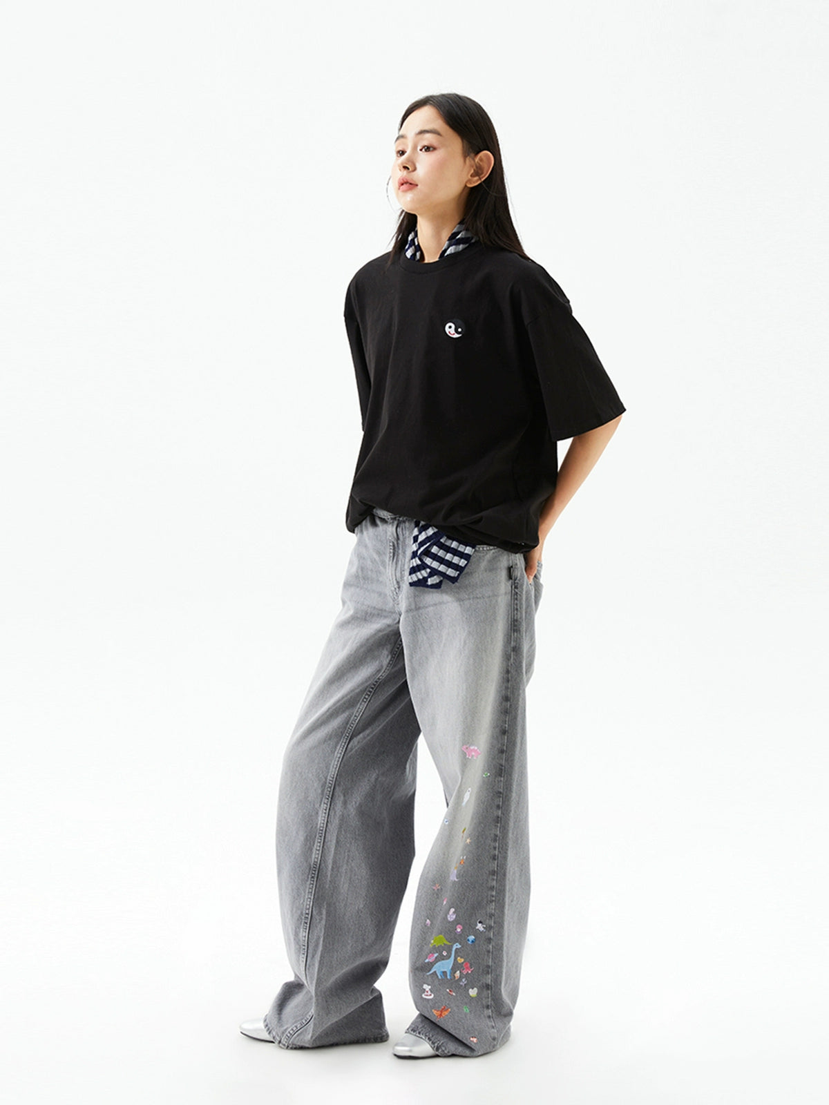 Vintage Washed Light Gray Denim Jeans - CHINASQUAD