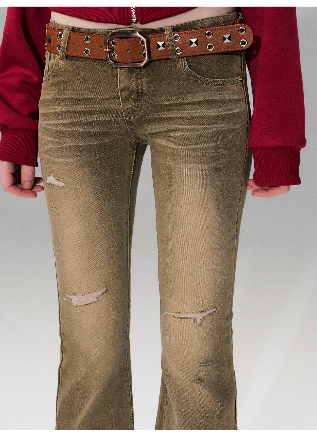 Low-Rise Distressed Washed Denim Jeans