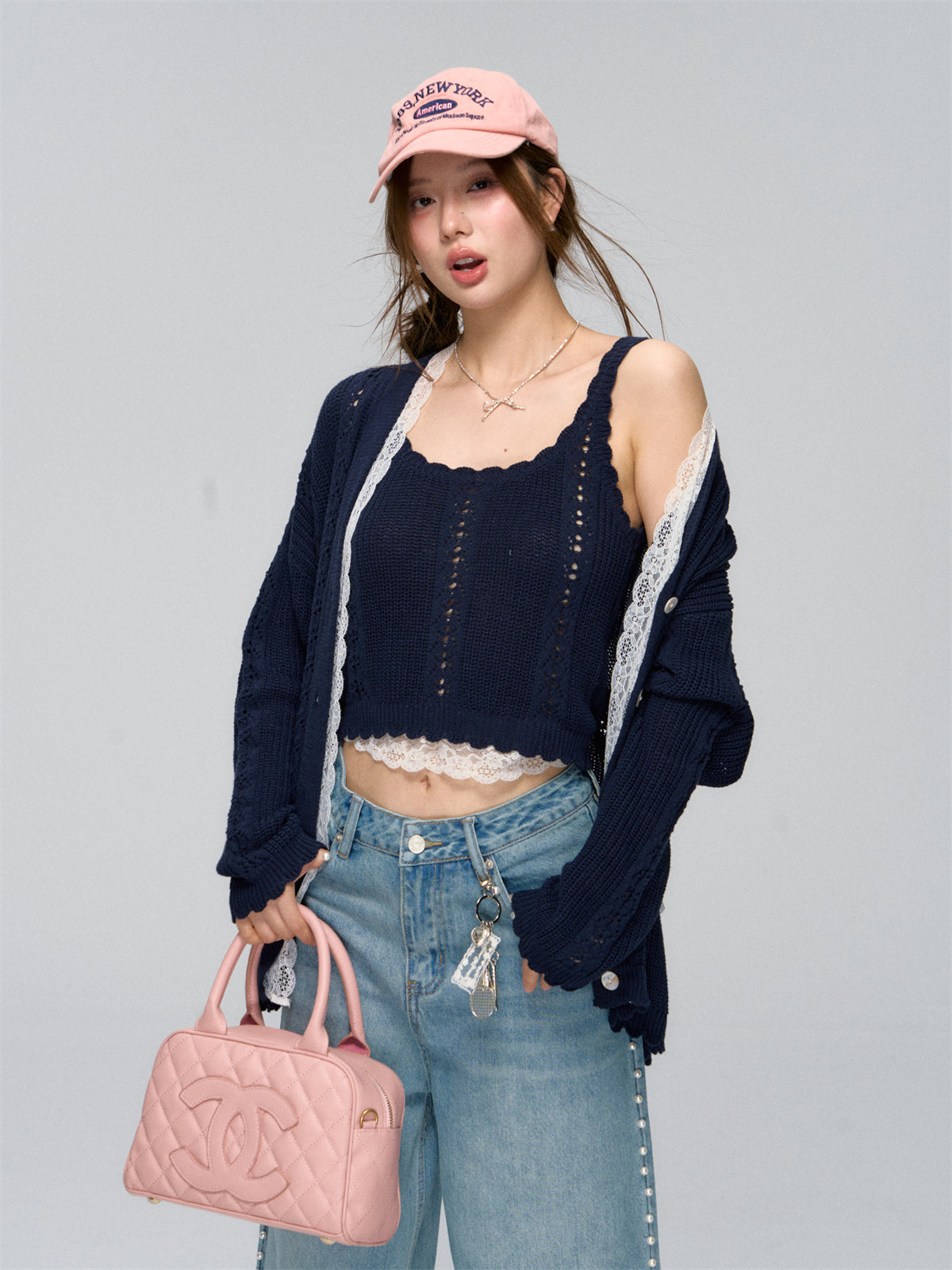 Lace-Trimmed Knit Cardigan - CHINASQUAD