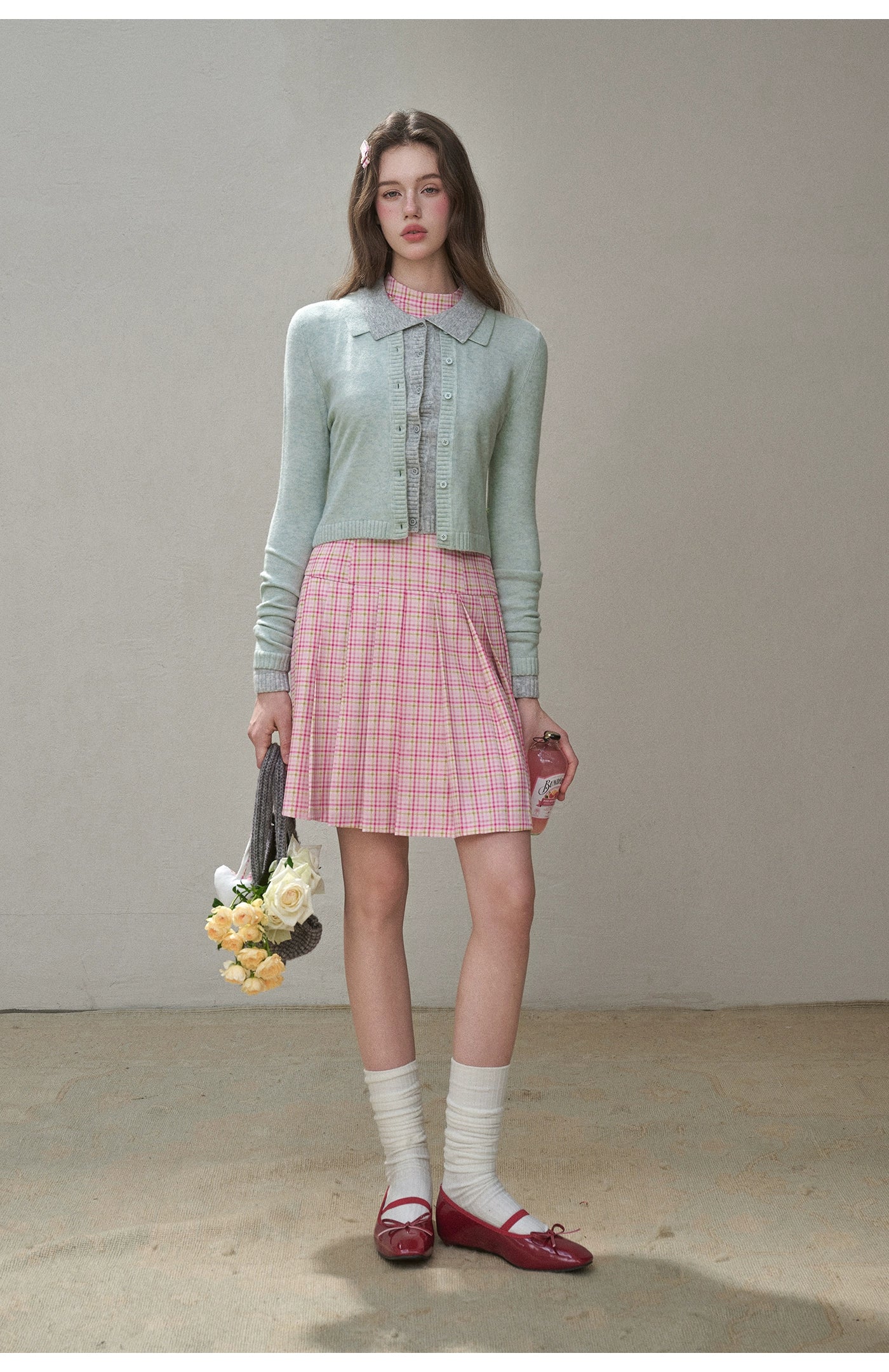 Mint & Strawberry Check Halter Dress