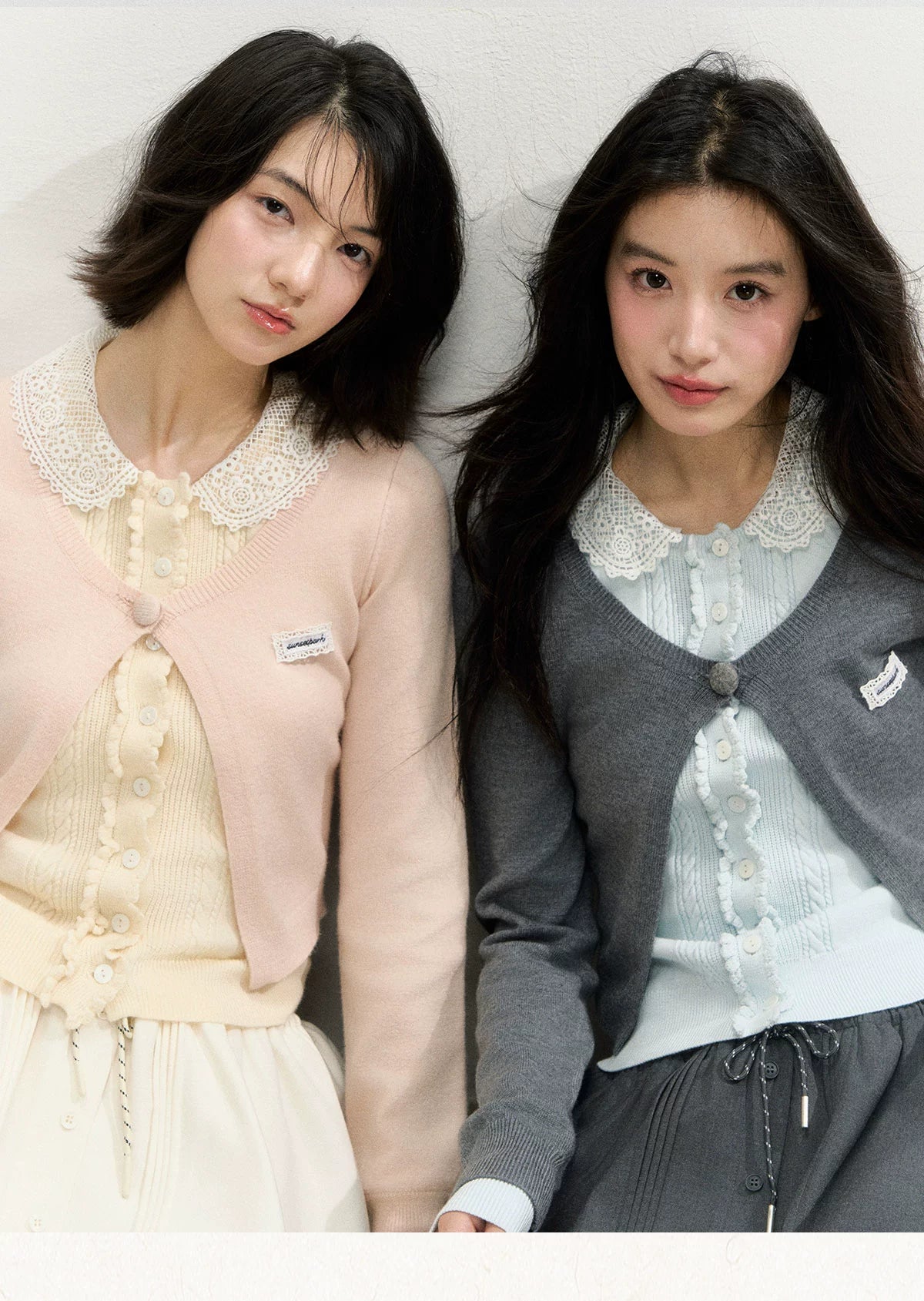 Lace Collar Fake Two-piece Cardigan - CHINASQUAD