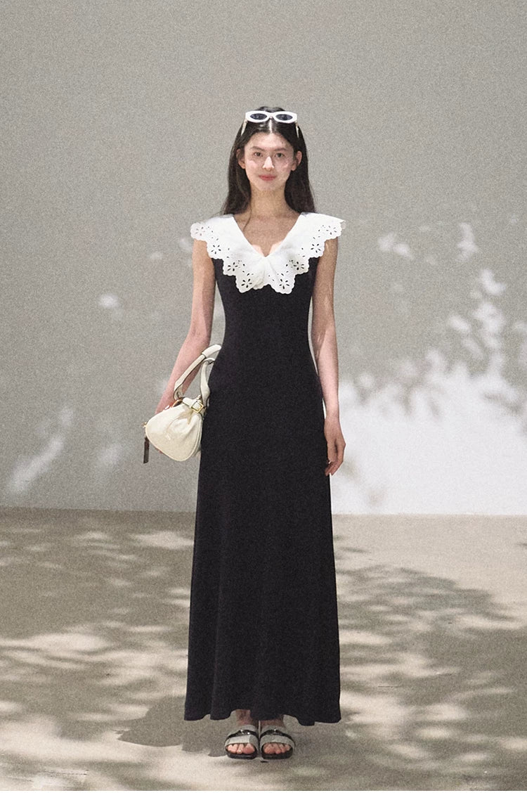 Shifting Tree Shadow Cotton Backless Waist-Cinched Vacation Dress