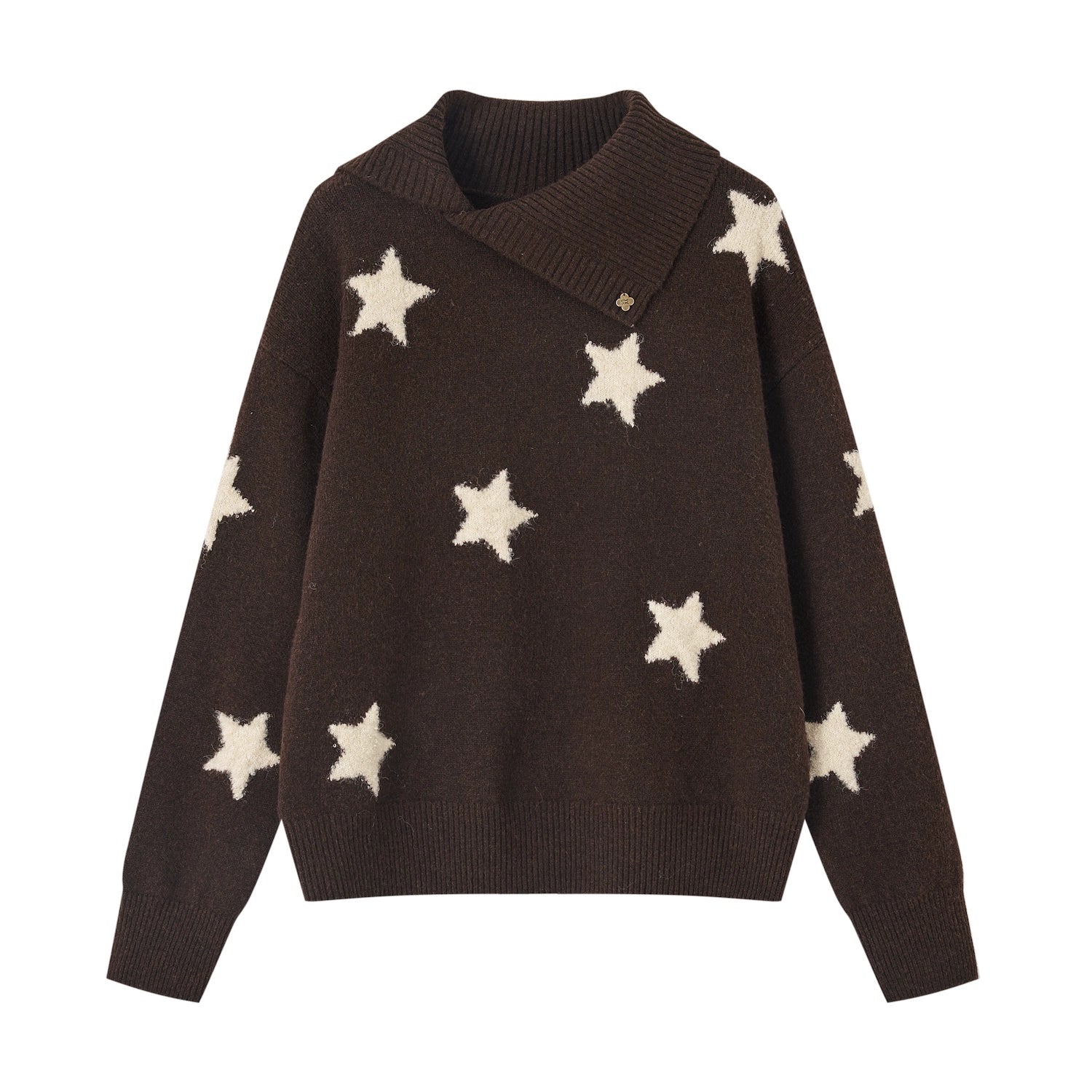 Asymmetric Star-Pattern Knit Sweater