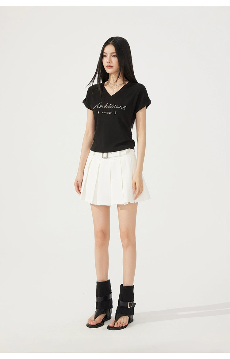 V-neck Waist-cinching Rhinestone Tee