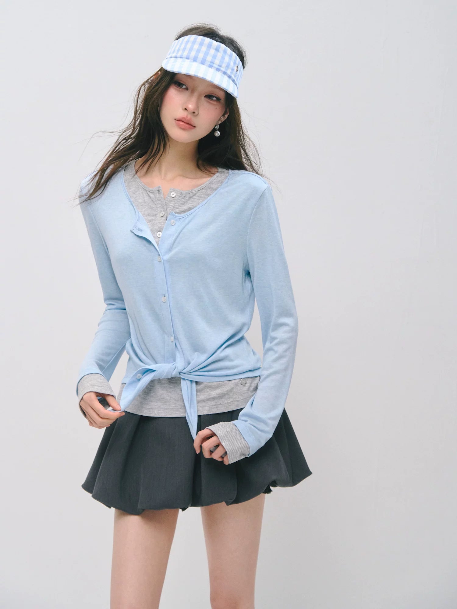 Layered Two-Tone Lyocell Wool Blend Long Sleeve T-Shirt