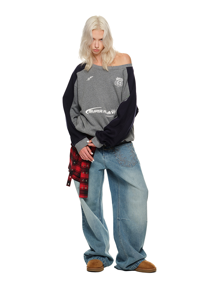 Off-Shoulder Sports Jersey Sweatshirt - CHINASQUAD