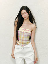 Color-block Plaid Bow Strapless Top - CHINASQUAD