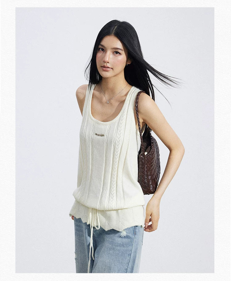Drawstring Ruched Knit Tank Top