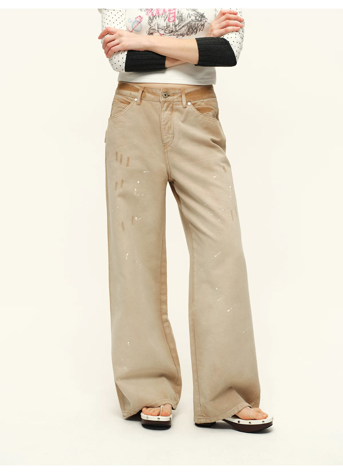 Washed Wide-Leg Denim Pants