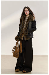 Faux Fur Trim Denim Jacket - CHINASQUAD